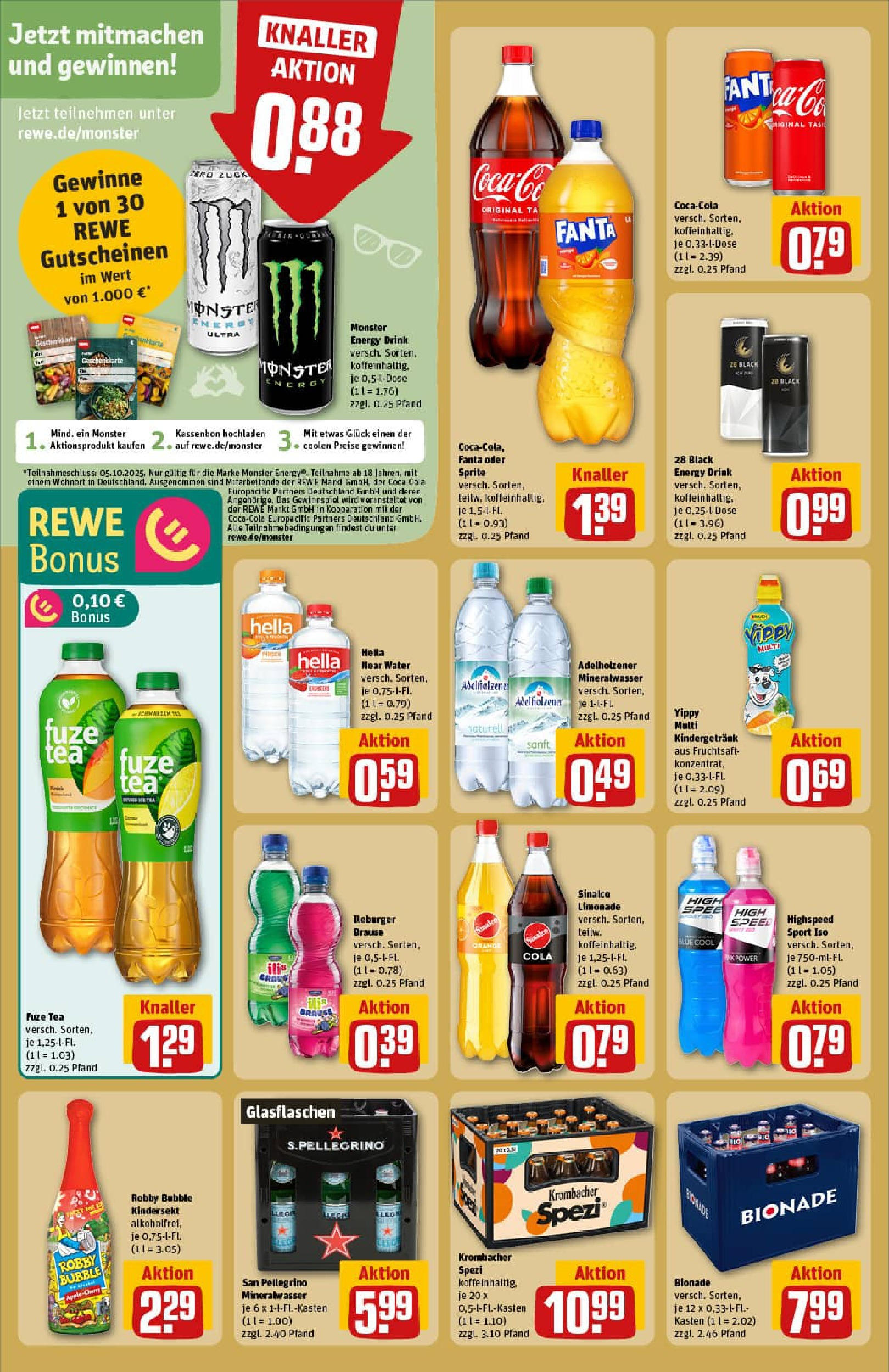 REWE Prospekt ab 21.09.2025 zum Blättern » Angebote | Seite: 26 | Produkte: Sinalco, Fuze tea, Monster, Krombacher REWE Prospekt ab 21.09.2025 zum Blättern » Angebote | Seite: 26 | Produkte: Sinalco, Fuze tea, Monster, Krombacher