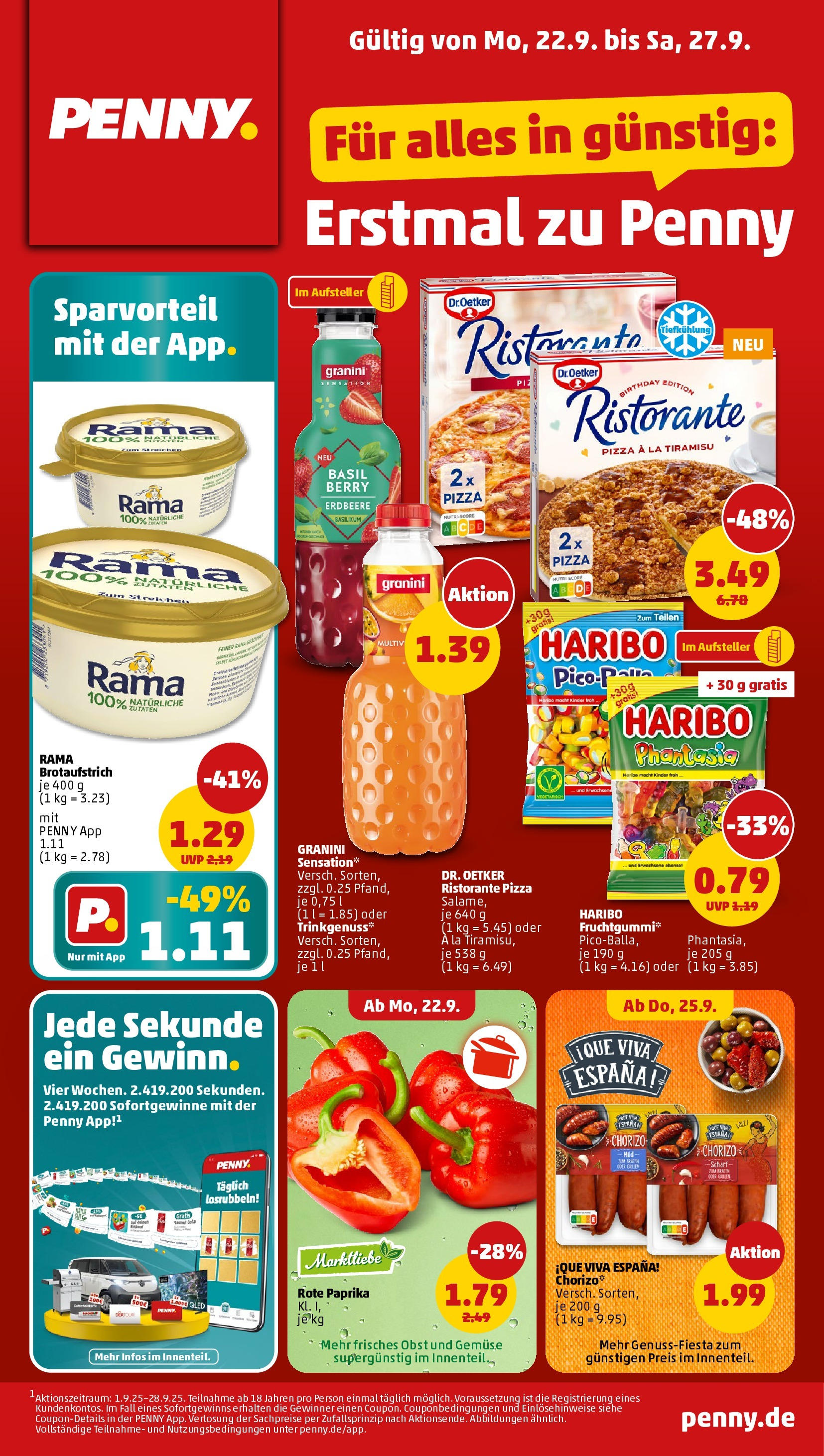 Penny Prospekt ab 22.09.2025 » Angebote Online | Seite: 1 | Produkte: Haribo, Cola, Obst, Pizza