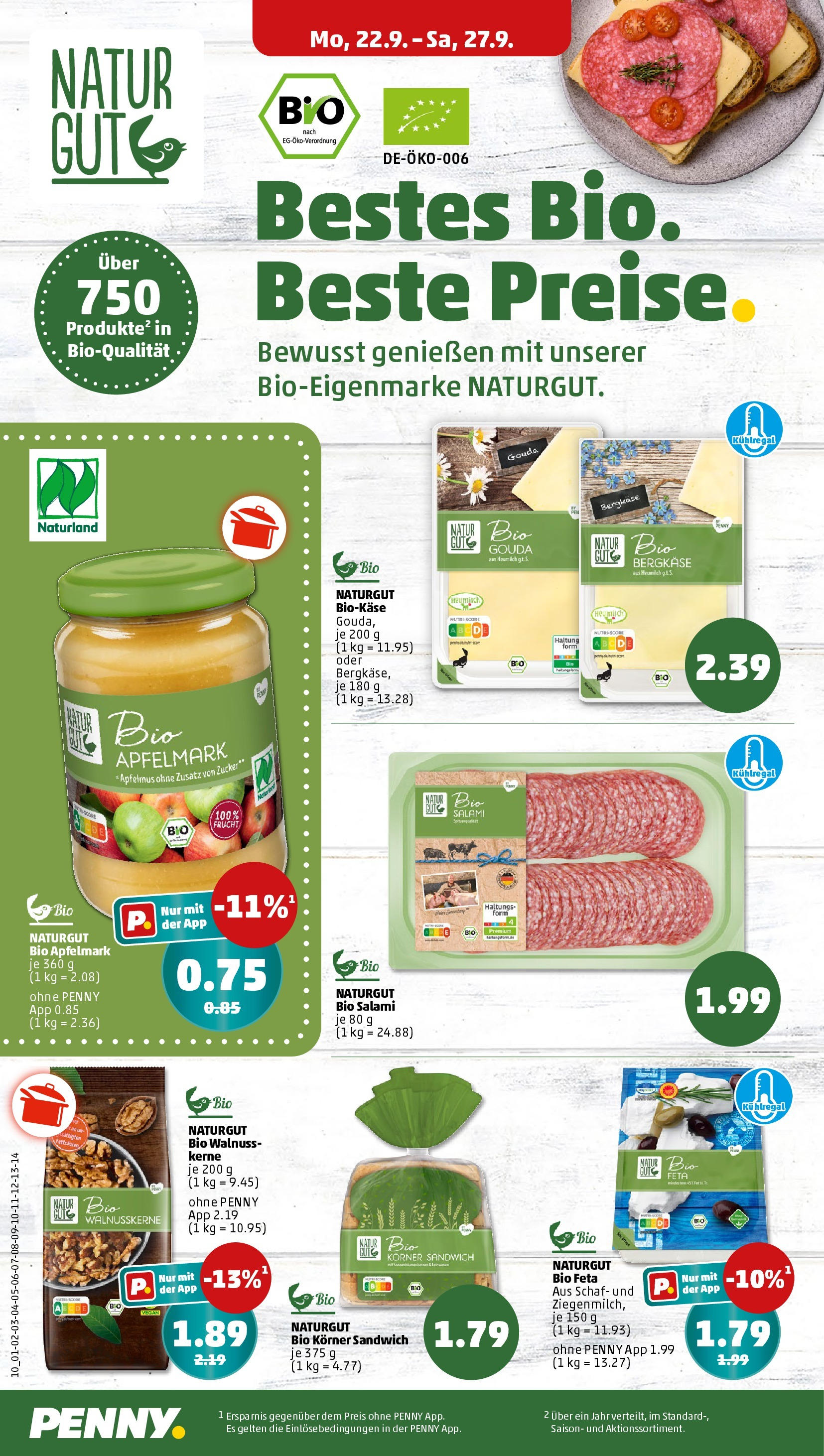 Penny Prospekt ab 22.09.2025 » Angebote Online | Seite: 10 | Produkte: Feta, Gouda, Zucker, Salami