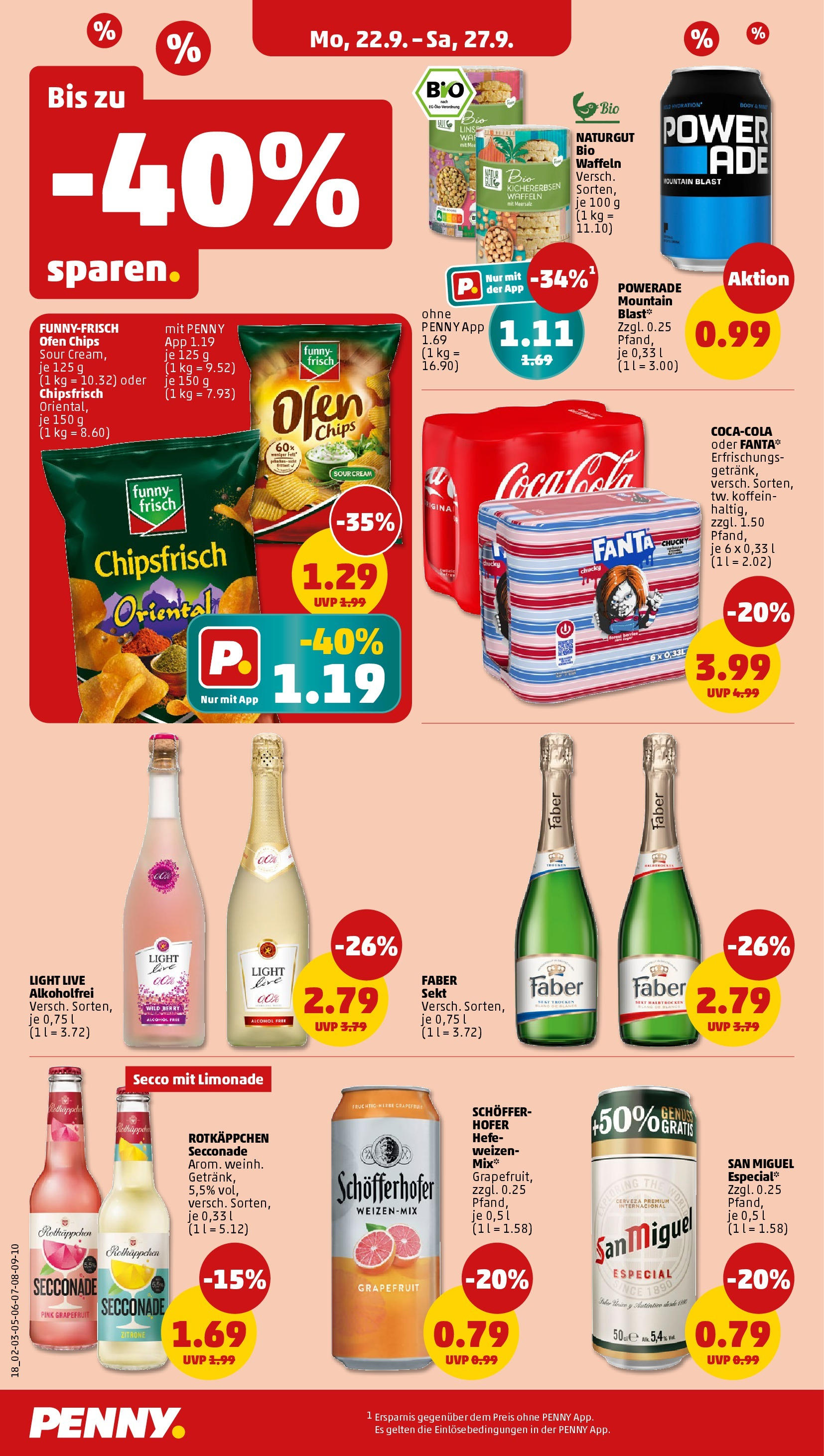 Penny Prospekt ab 22.09.2025 » Angebote Online | Seite: 18 | Produkte: Coca cola, Waffeln, Powerade, Rotkäppchen