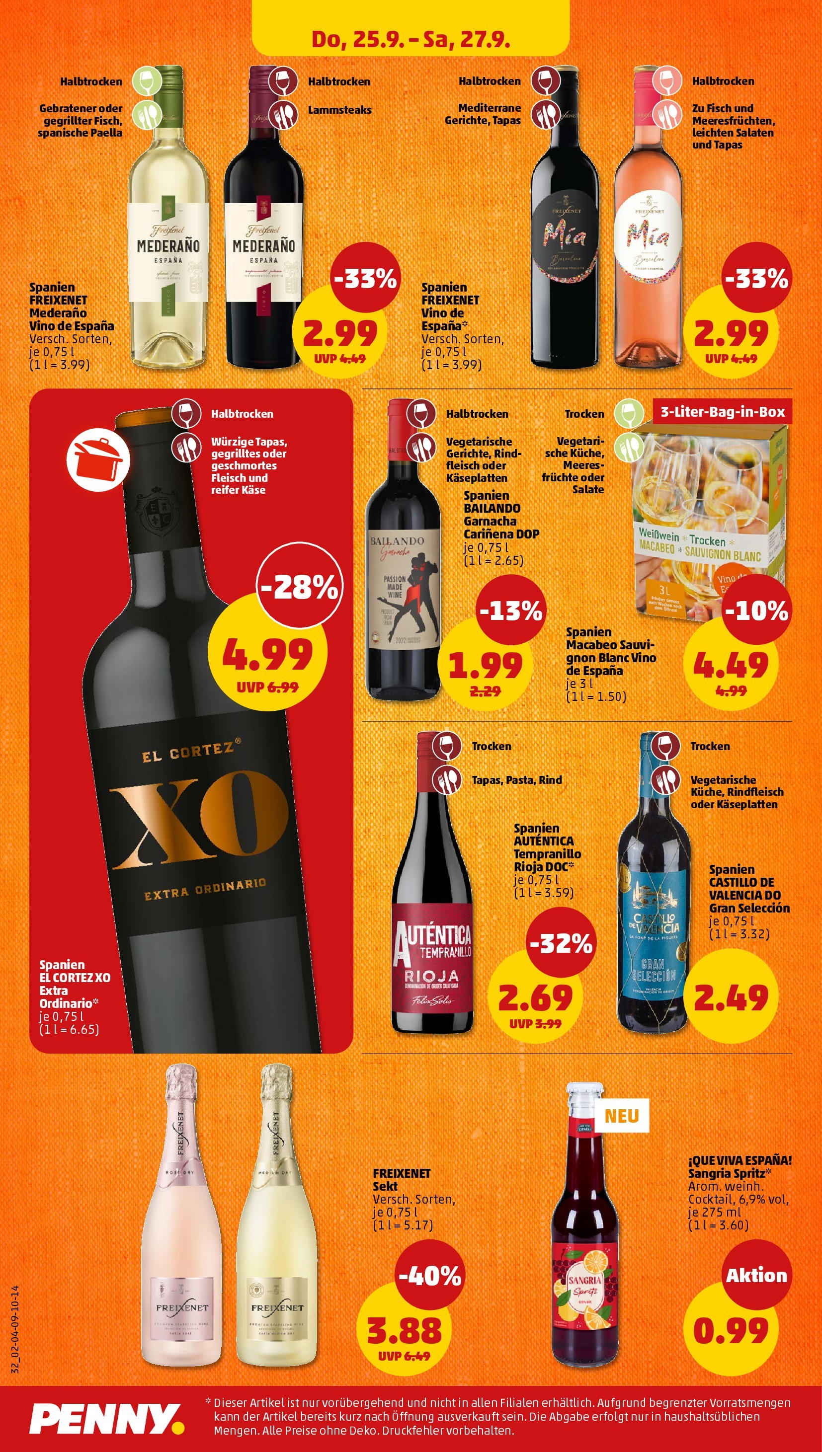 Penny Prospekt ab 22.09.2025 » Angebote Online | Seite: 32 | Produkte: Käse, Weißwein, Sekt, Fleisch