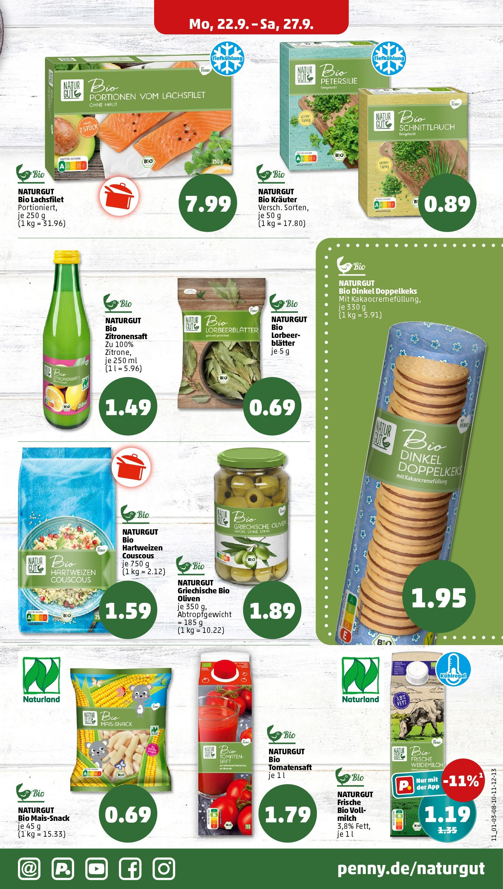 Penny Prospekt ab 22.09.2025 » Angebote Online | Seite: 11 | Produkte: Milch, Tomaten, Petersilie, Saft