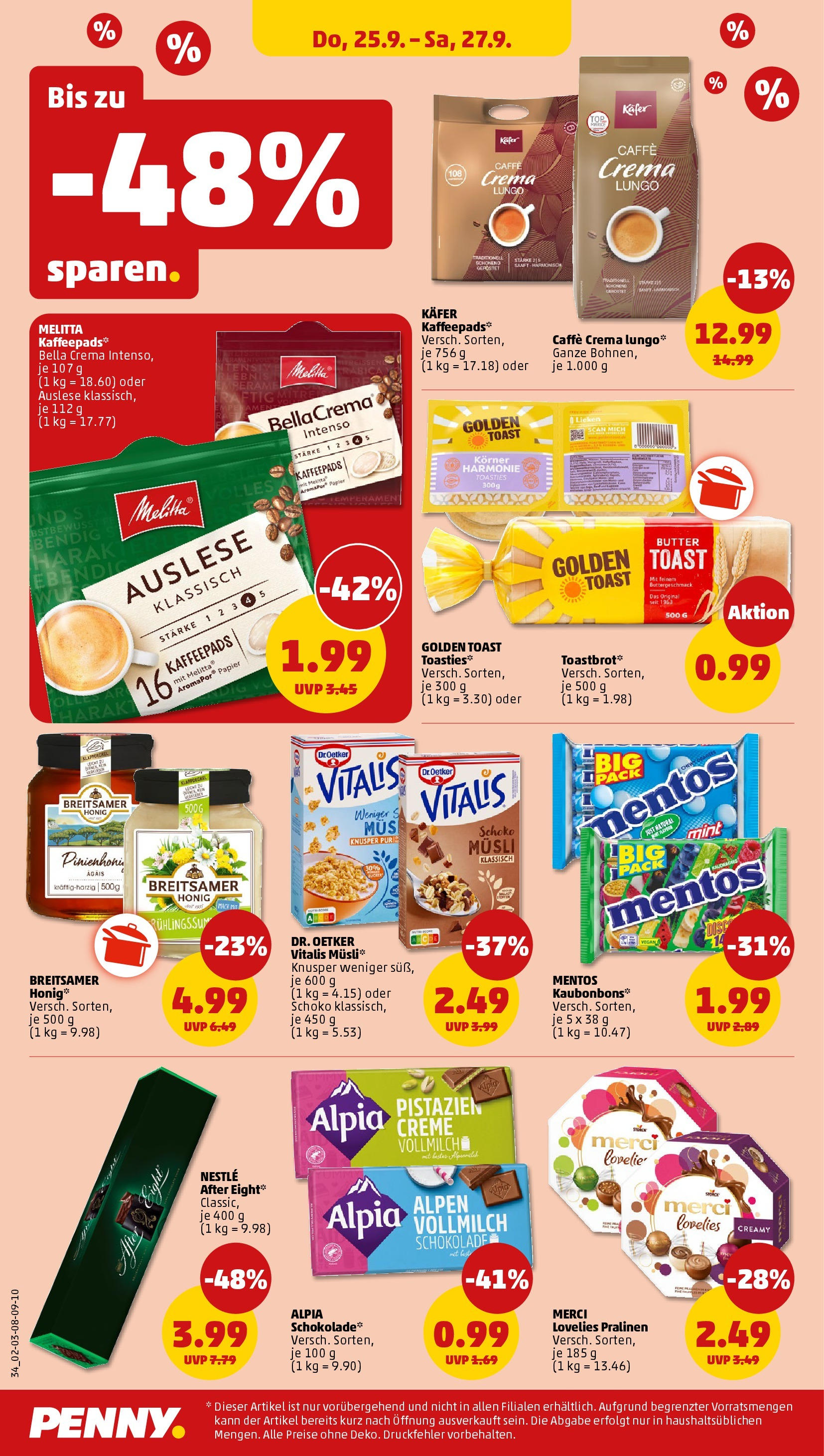 Penny Prospekt ab 22.09.2025 » Angebote Online | Seite: 34 | Produkte: Melitta, Kaffeepads, Pistazien, Creme