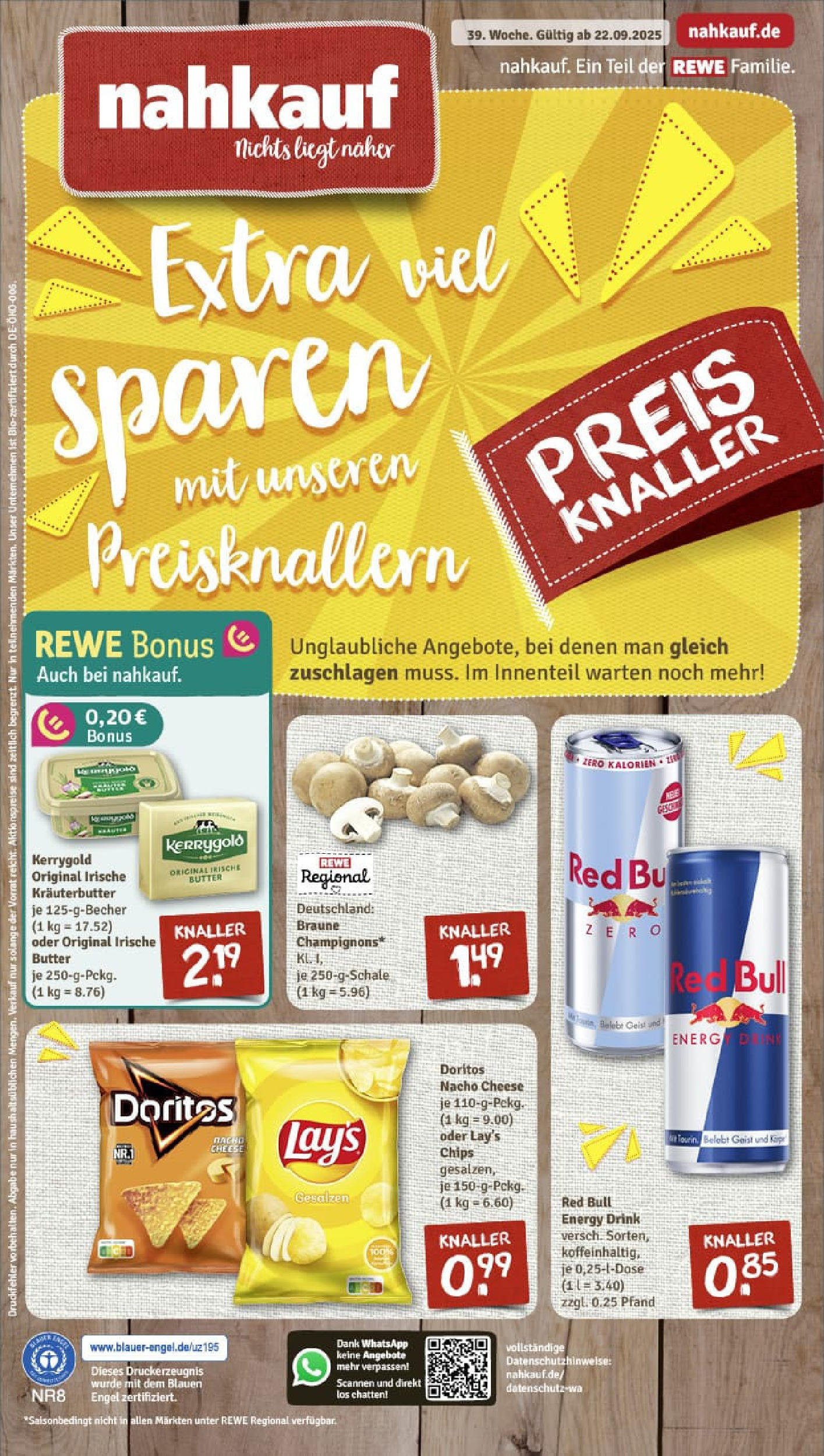 REWE Prospekt ab 21.09.2025 zum Blättern » Angebote | Seite: 1 | Produkte: Red bull, Butter, Kräuterbutter, Chips