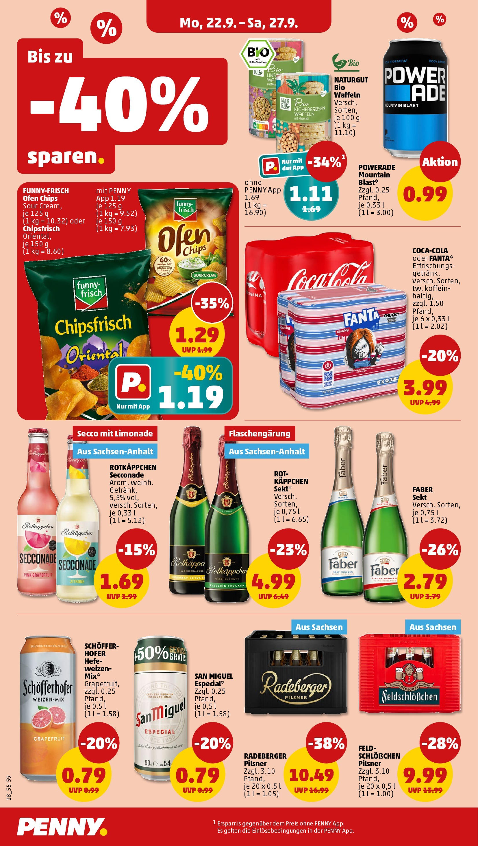 Penny Prospekt ab 22.09.2025 » Angebote Online | Seite: 18 | Produkte: Waffeln, Grapefruit, Powerade, Rotkäppchen