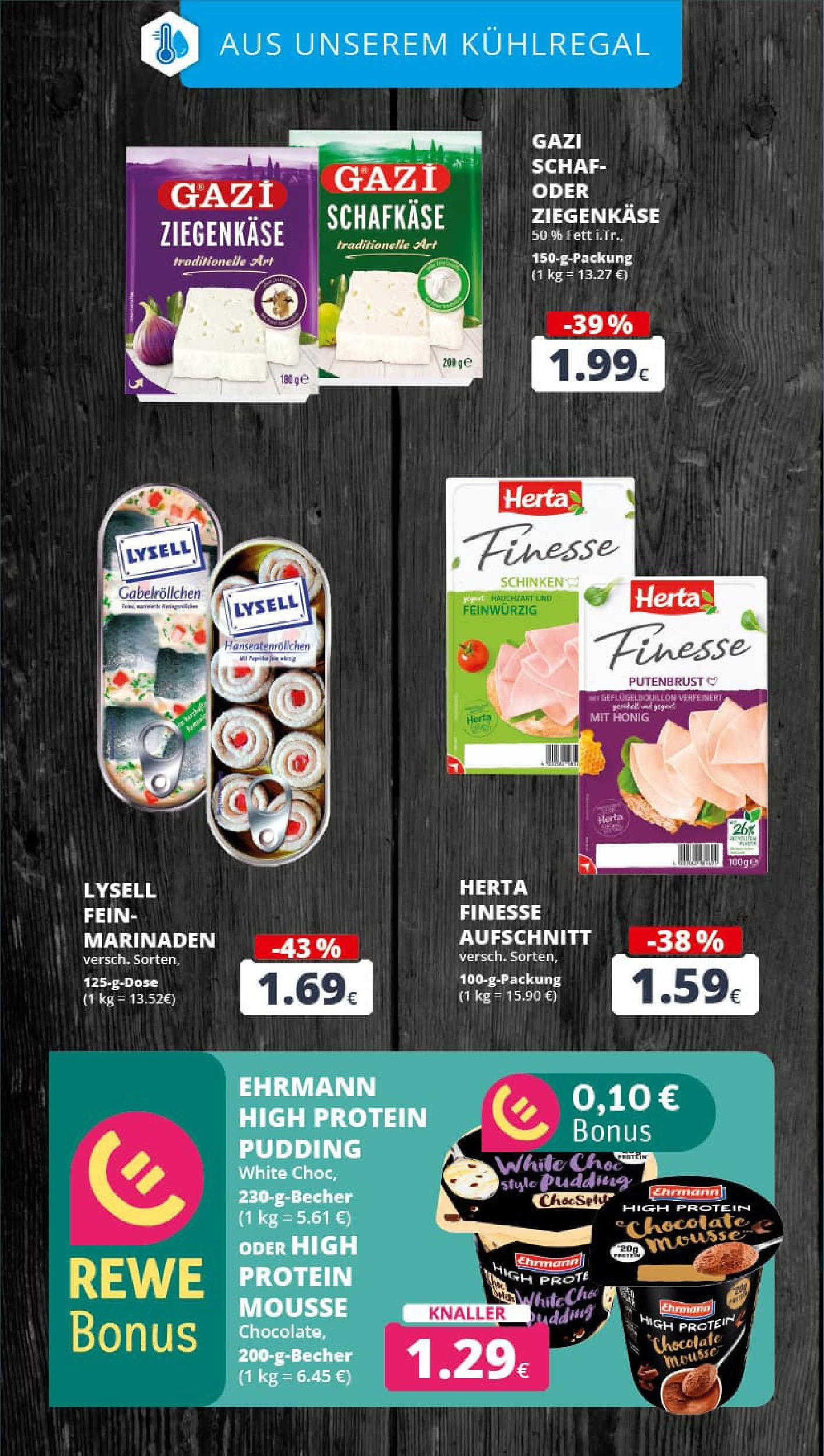 REWE Prospekt ab 21.09.2025 zum Blättern » Angebote | Seite: 17 | Produkte: High protein pudding, Ziegenkäse, Pudding, Schinken