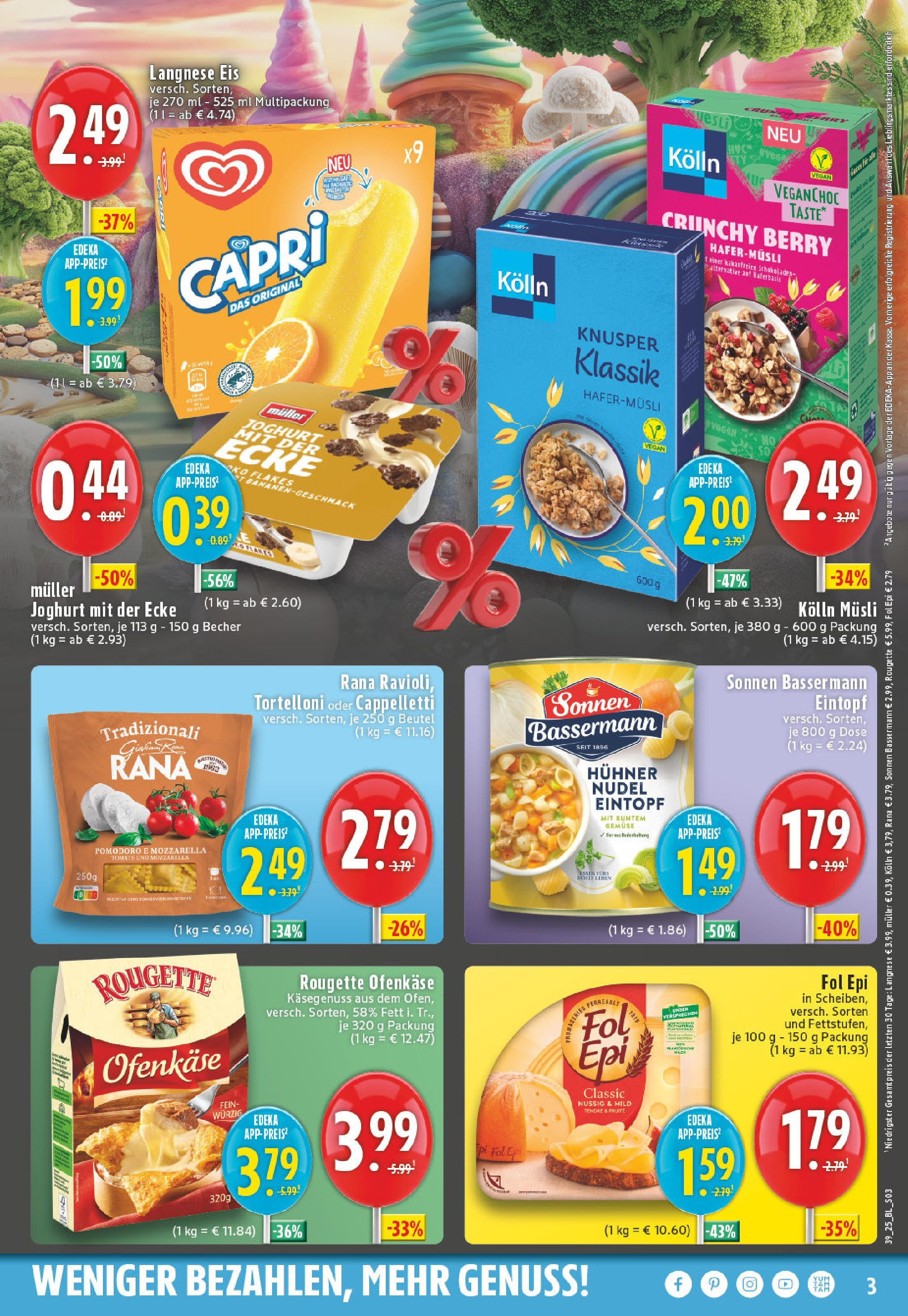 Edeka prospekt Bad Neuenahr - Ahrweiler	 (ab 21.09.2025) » Angebote Online | Seite: 3 | Produkte: Musli, Kolln, Mozzarella, Eis