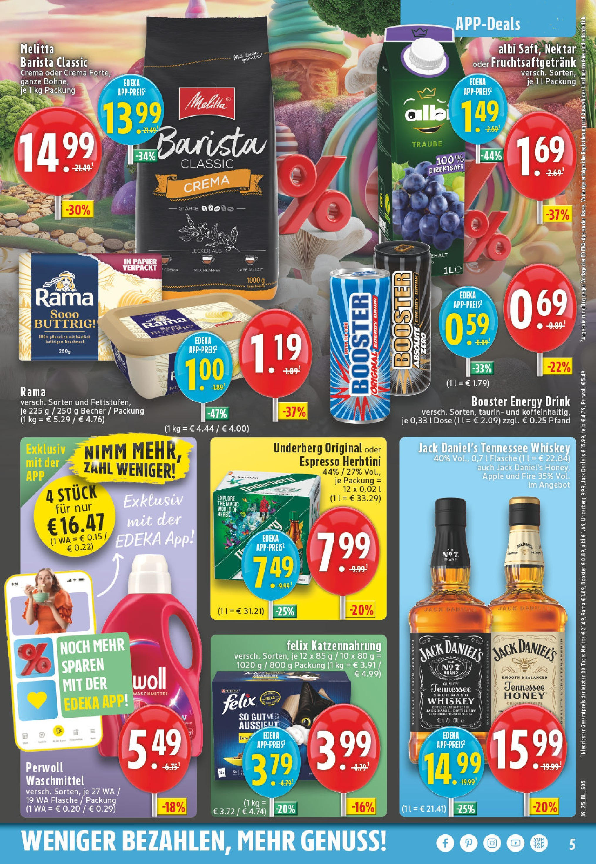 Edeka prospekt Bad Neuenahr - Ahrweiler	 (ab 21.09.2025) » Angebote Online | Seite: 5 | Produkte: Rama, Jack Daniel's, Apple, Underberg