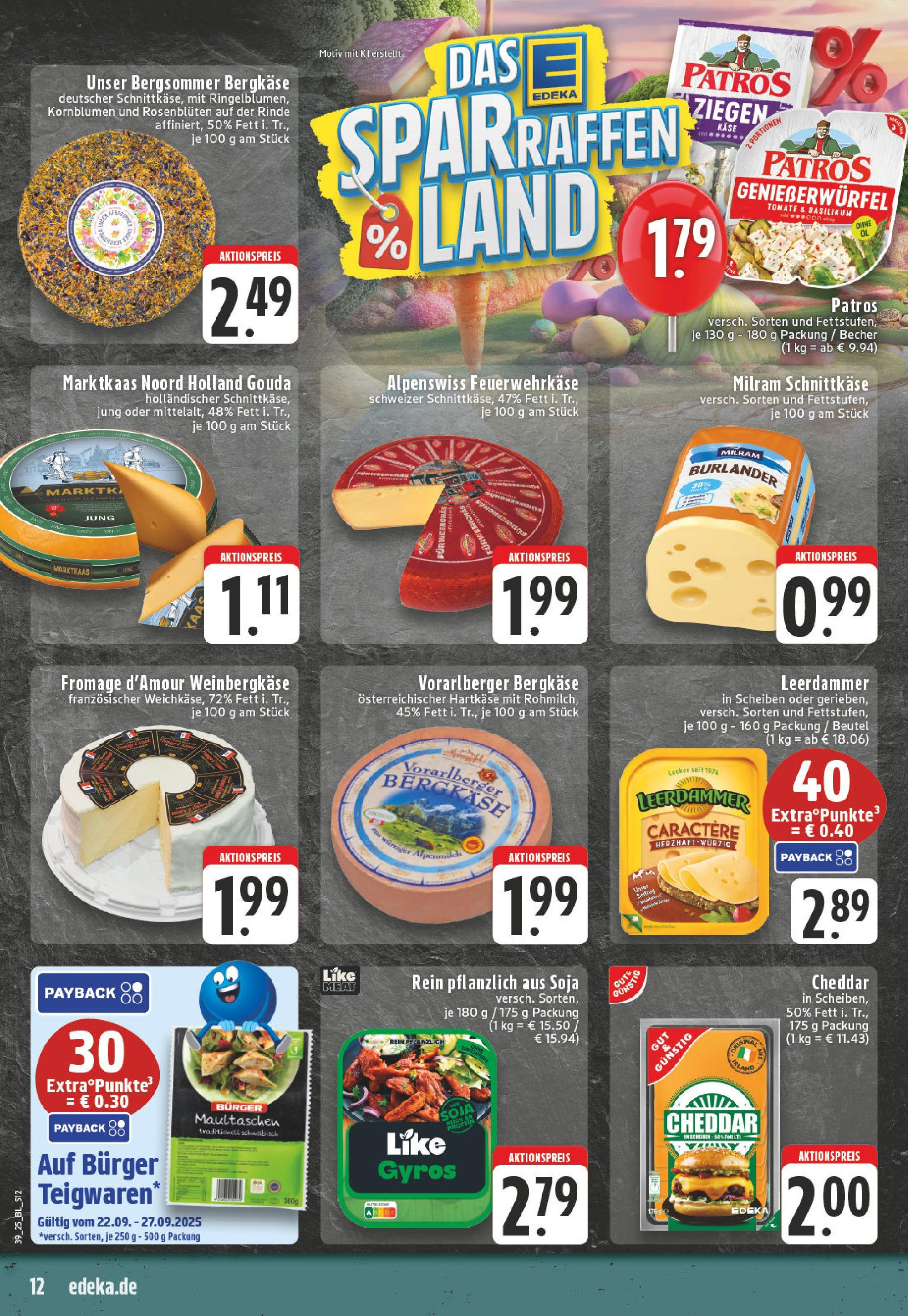 Edeka prospekt Bad Neuenahr - Ahrweiler	 (ab 21.09.2025) » Angebote Online | Seite: 12 | Produkte: Käse, Burger, Milram, Like meat