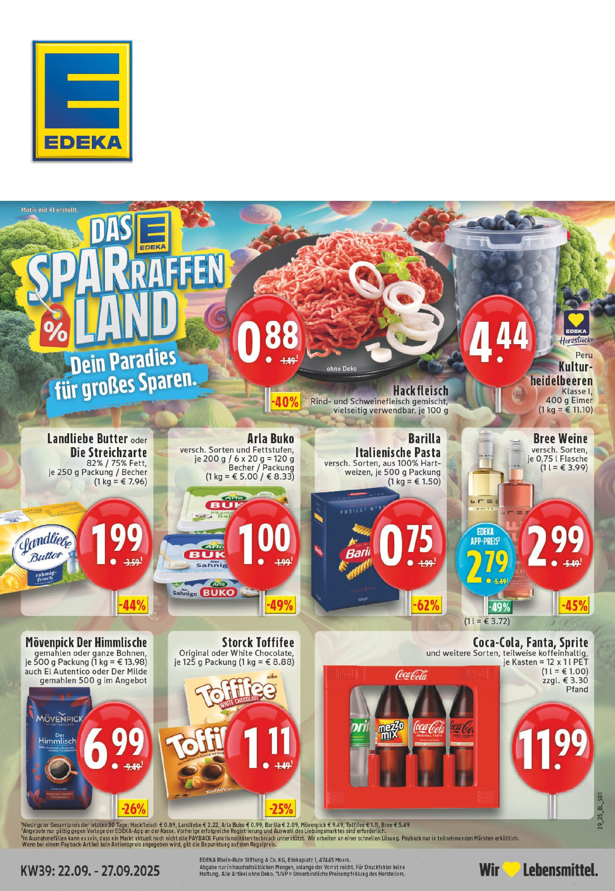 Edeka prospekt Bonn	 (ab 21.09.2025) » Angebote Online | Seite: 1 | Produkte: Sprite, Barilla, Landliebe butter, Schweinefleisch