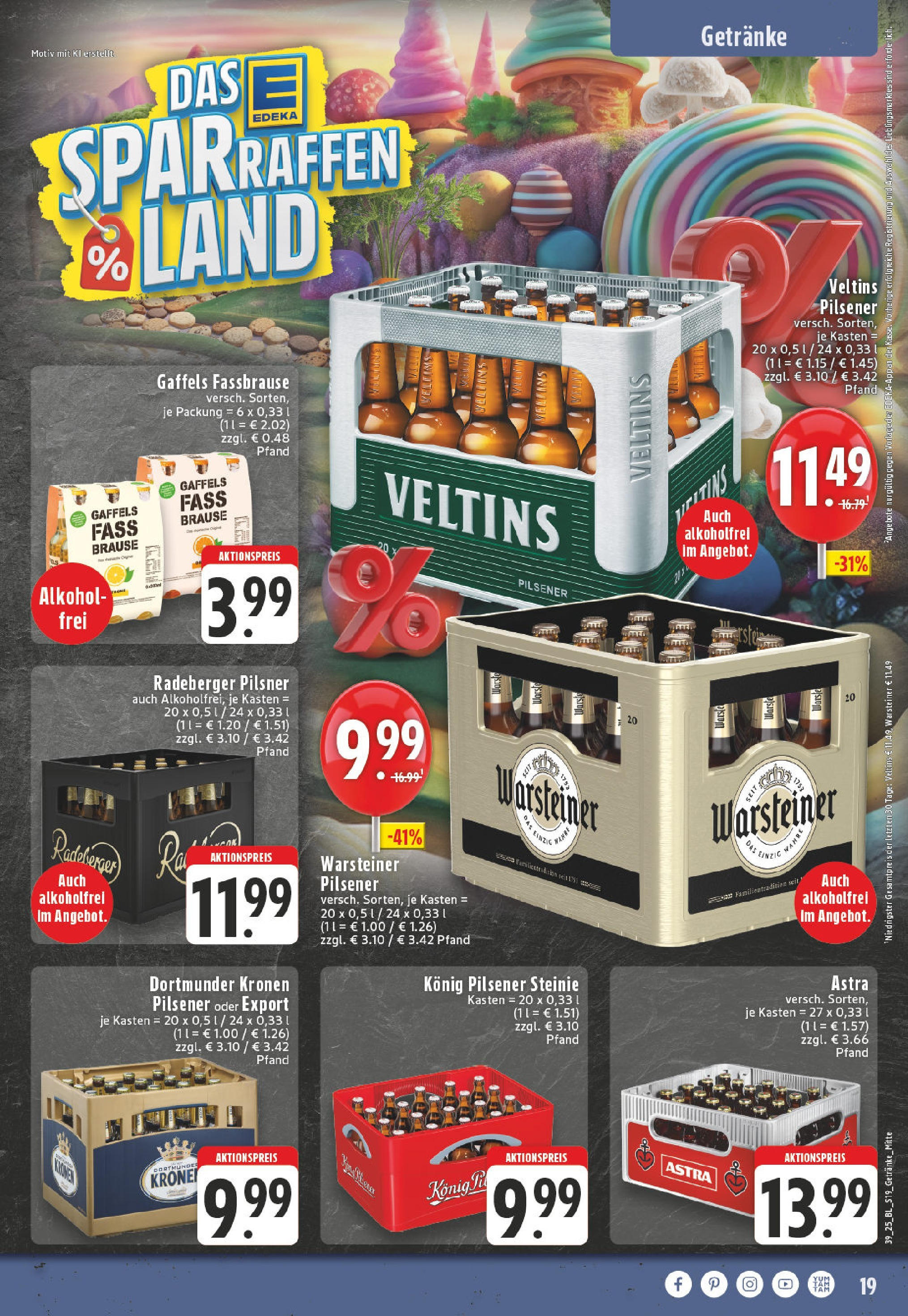 Edeka prospekt Düssseldorf	 (ab 21.09.2025) » Angebote Online | Seite: 19 | Produkte: Konig pilsener, Warsteiner, Fassbrause, Veltins