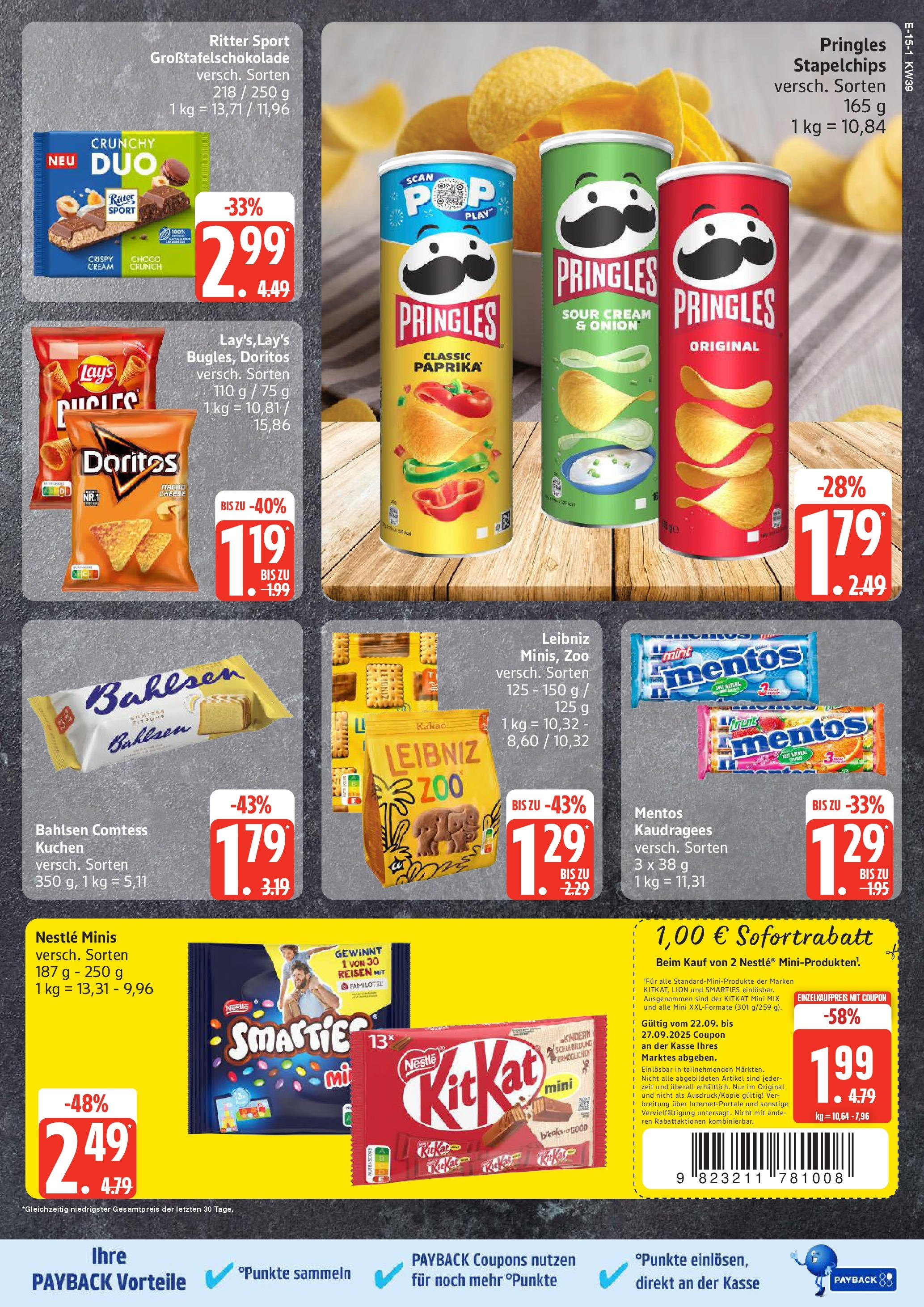 Edeka prospekt Neu Wulmstorf	 (ab 21.09.2025) » Angebote Online | Seite: 15 | Produkte: Ritter sport, Smarties, Pringles, Chips