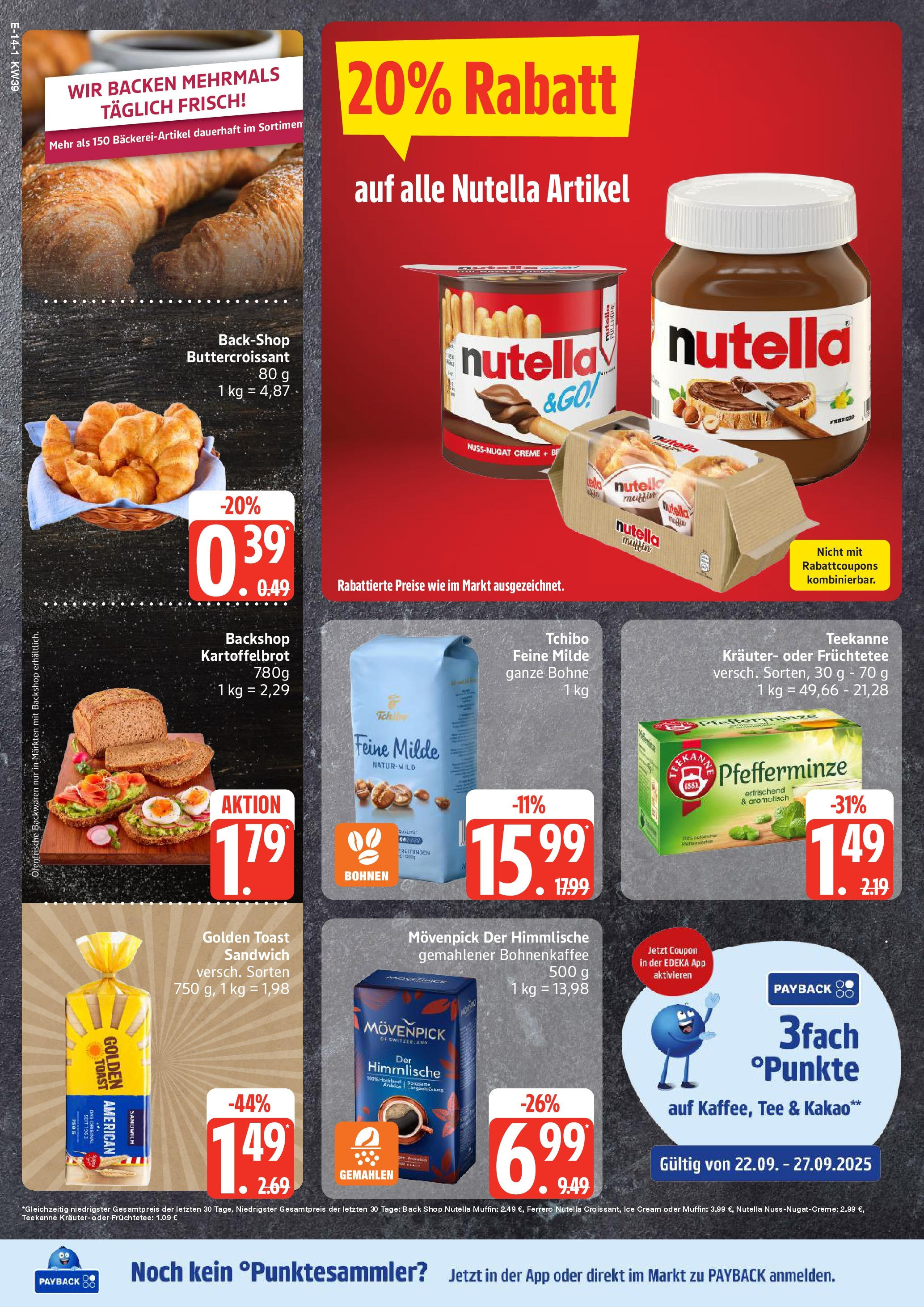 Edeka prospekt Neu Wulmstorf	 (ab 21.09.2025) » Angebote Online | Seite: 14 | Produkte: Butter, Toast, Creme, Croissant
