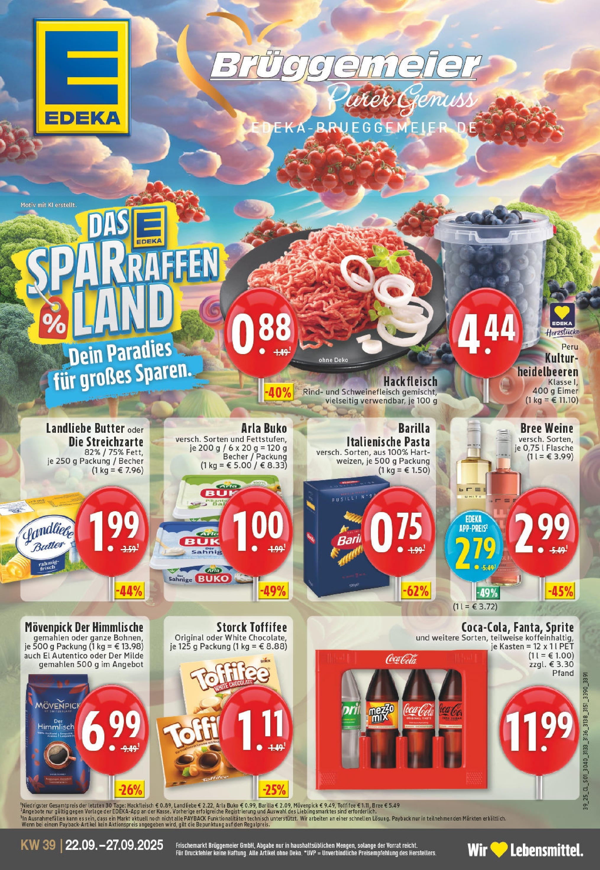 Edeka prospekt Kevelaer	 (ab 21.09.2025) » Angebote Online | Seite: 1 | Produkte: Sprite, Cola, Landliebe butter, Arla buko