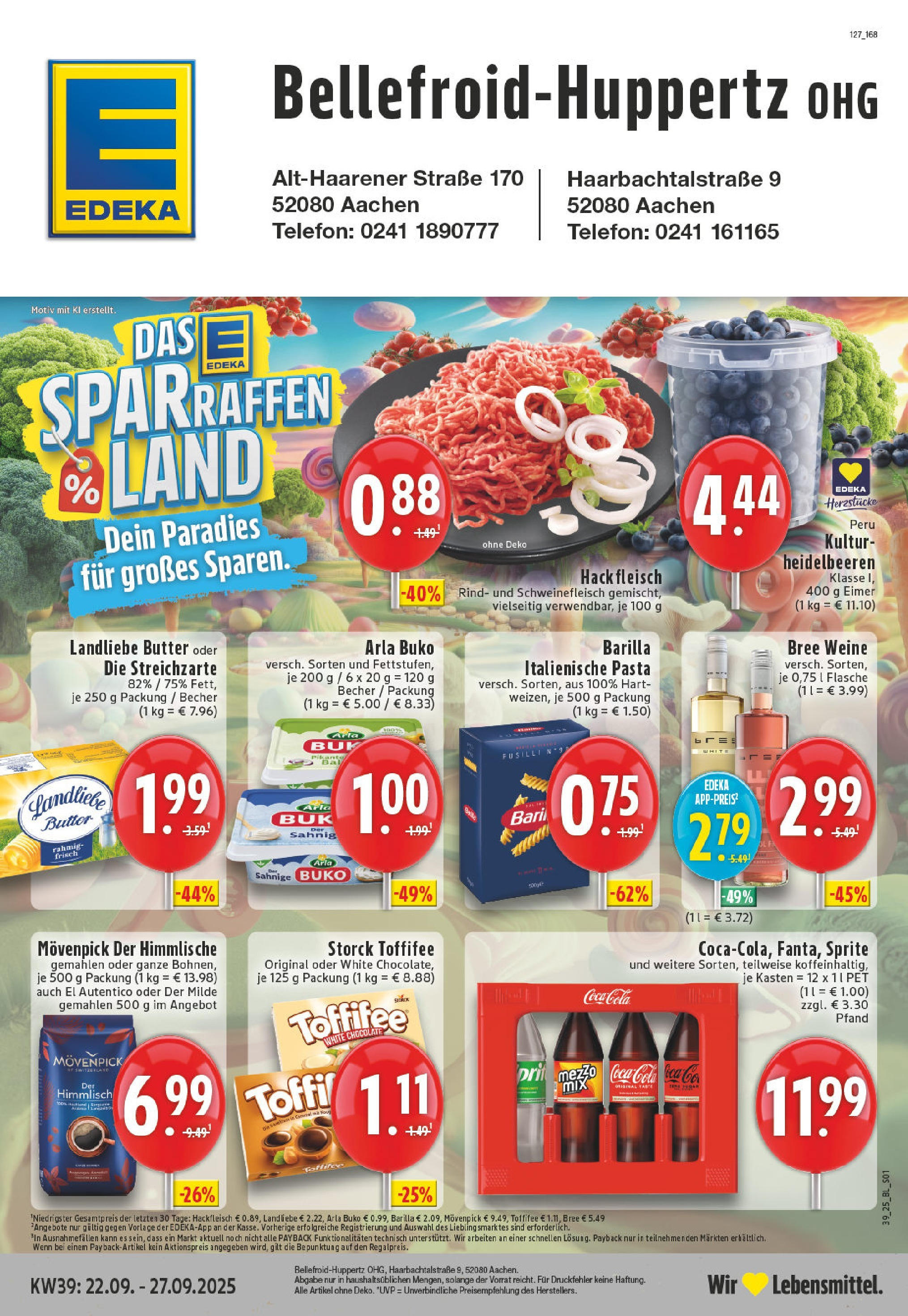 Edeka prospekt Aachen-Haaren	 (ab 21.09.2025) » Angebote Online | Seite: 1 | Produkte: Sprite, Butter, Fleisch, Hackfleisch