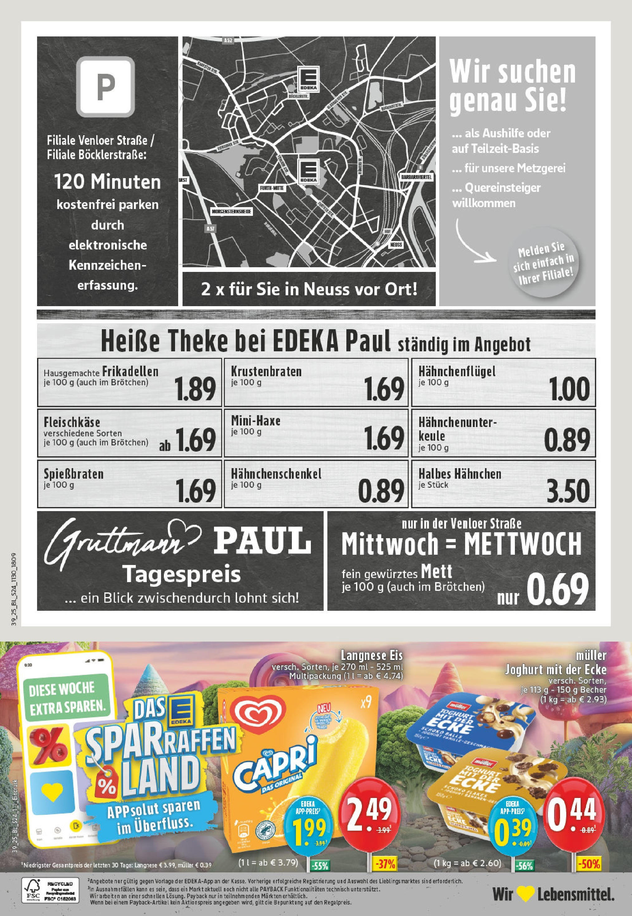 Edeka prospekt Neuss	 (ab 21.09.2025) » Angebote Online | Seite: 24 | Produkte: Langnese, Hahnchenschenkel, Theke, Eis