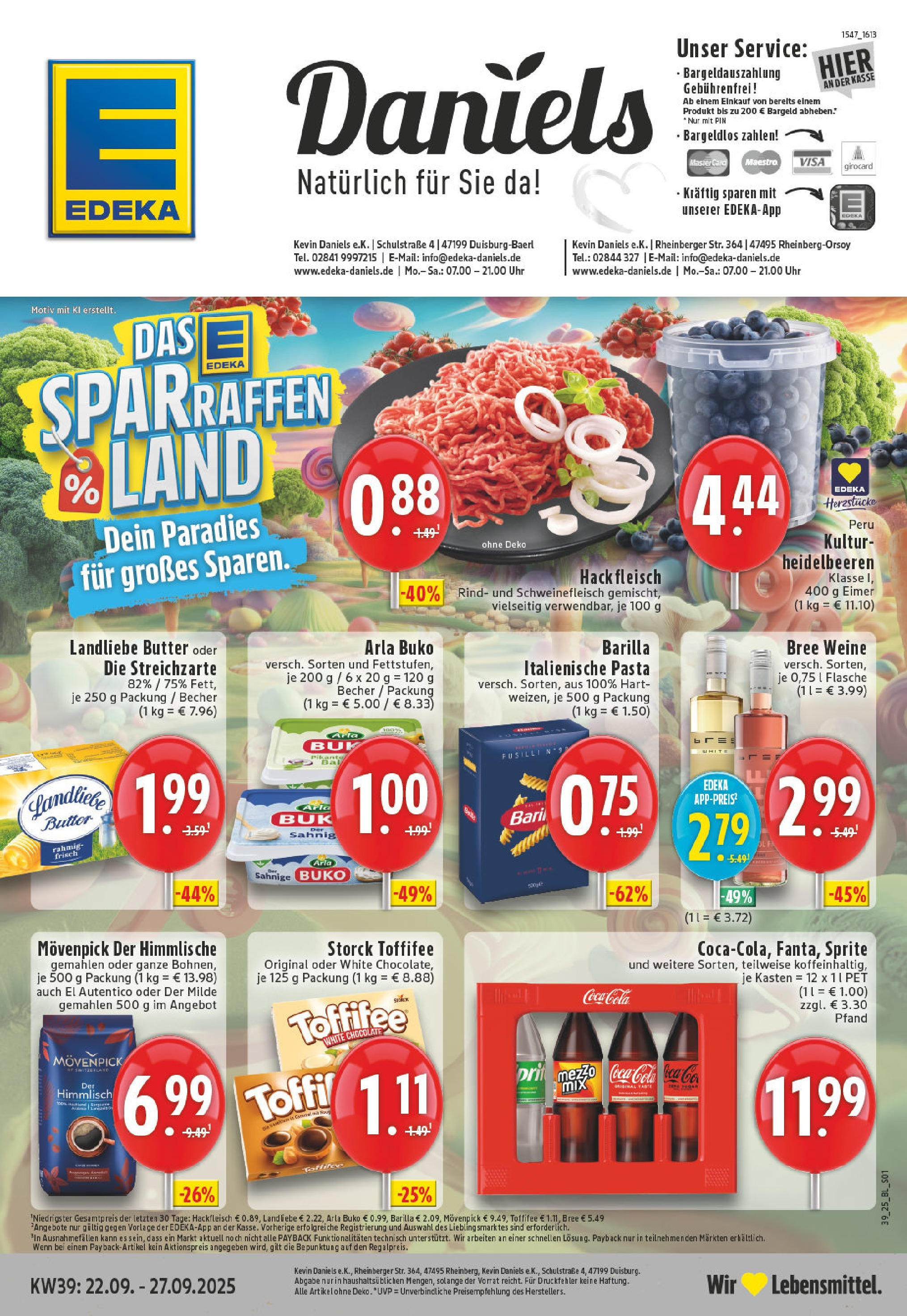 Edeka prospekt Rheinberg	 (ab 21.09.2025) » Angebote Online | Seite: 1 | Produkte: Cola, Barilla, Bree, Fleisch