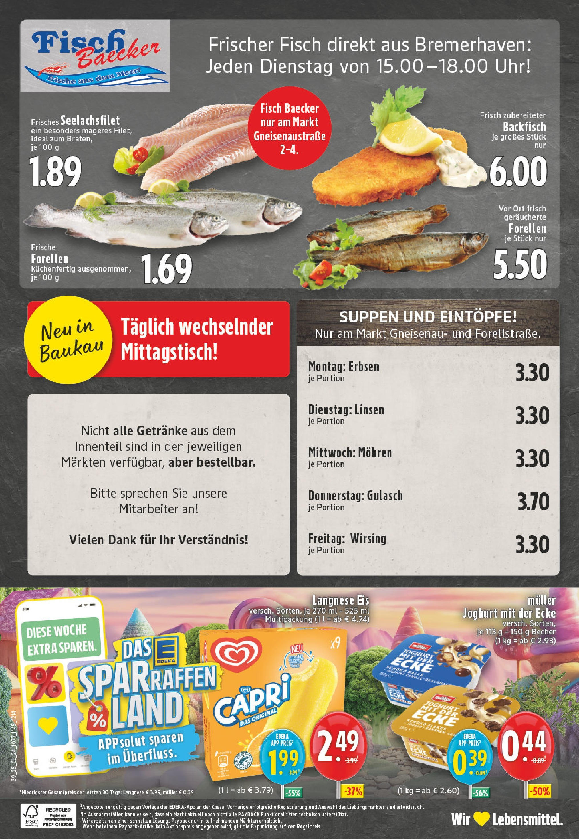 Edeka prospekt Herne	 (ab 21.09.2025) » Angebote Online | Seite: 24 | Produkte: Langnese, Fisch, Gulasch, Erbsen