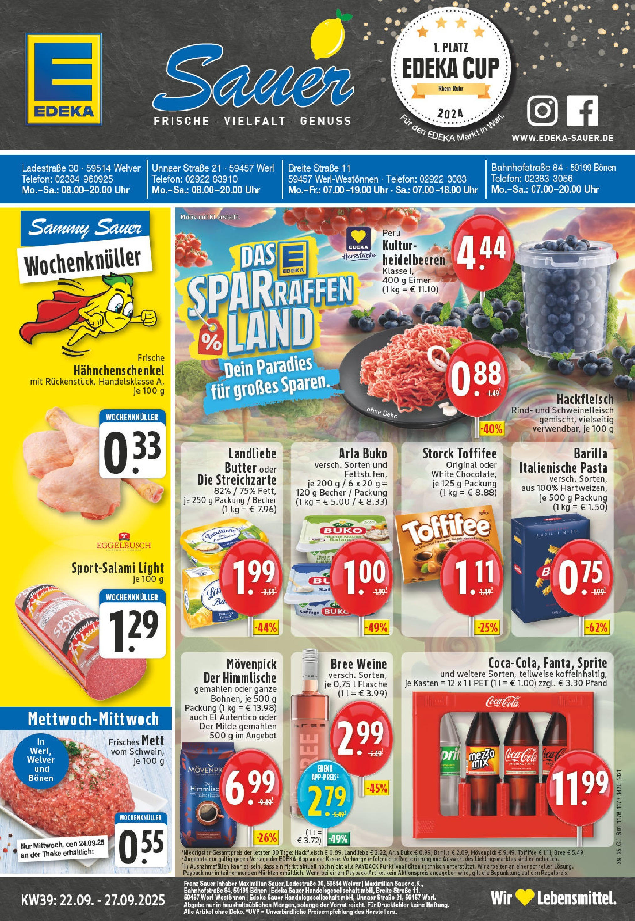 Edeka prospekt Werl	 (ab 21.09.2025) » Angebote Online | Seite: 1 | Produkte: Sprite, Barilla, Schweinefleisch, Telefon