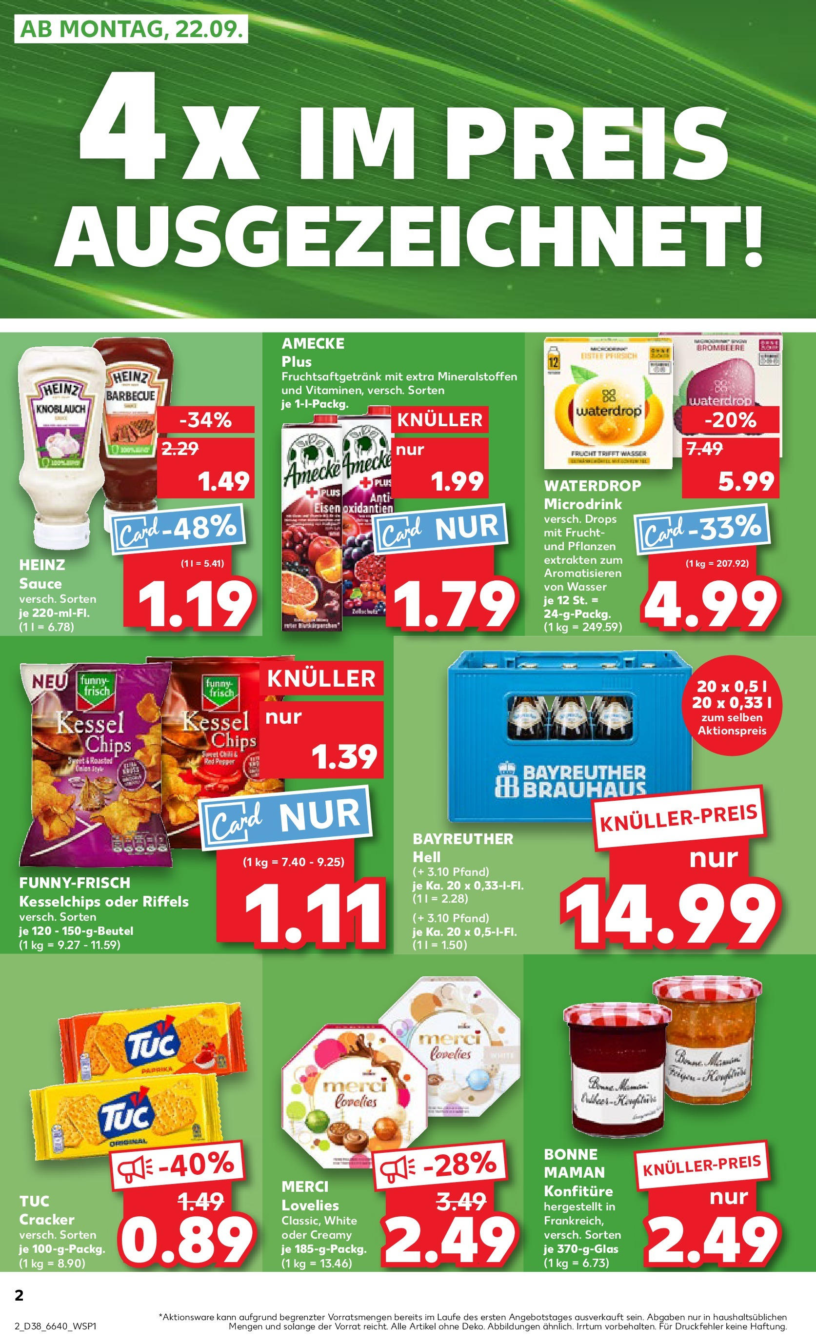 Prospekt Kaufland ab 21.09.2025 » Angebote Online zum Blättern | Seite: 2 | Produkte: Bayreuther hell, Merci, Chips, Bonne maman