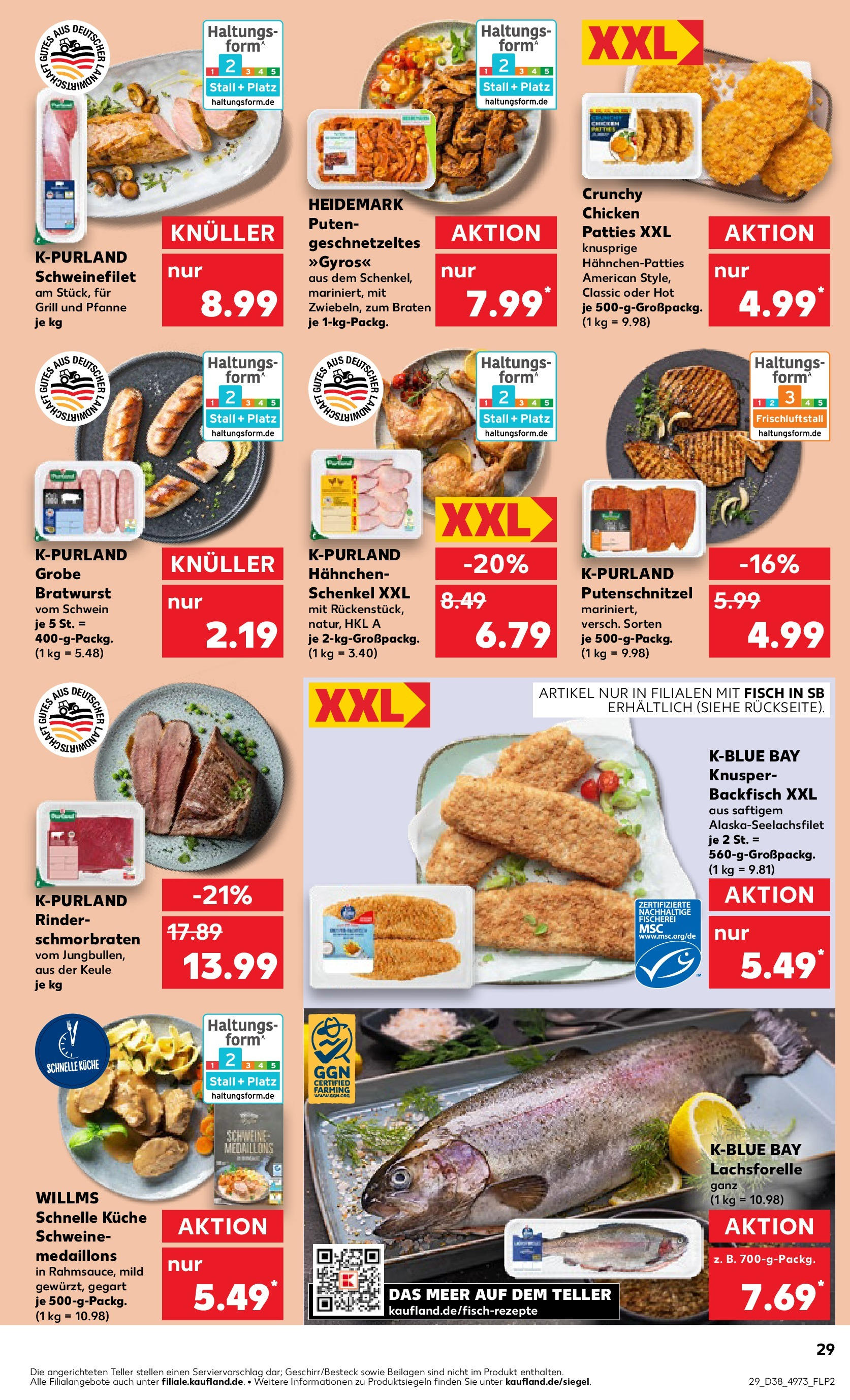 Prospekt Kaufland ab 21.09.2025 » Angebote Online zum Blättern | Seite: 29 | Produkte: Hahnchen, Bratwurst, Fisch, Putenschnitzel