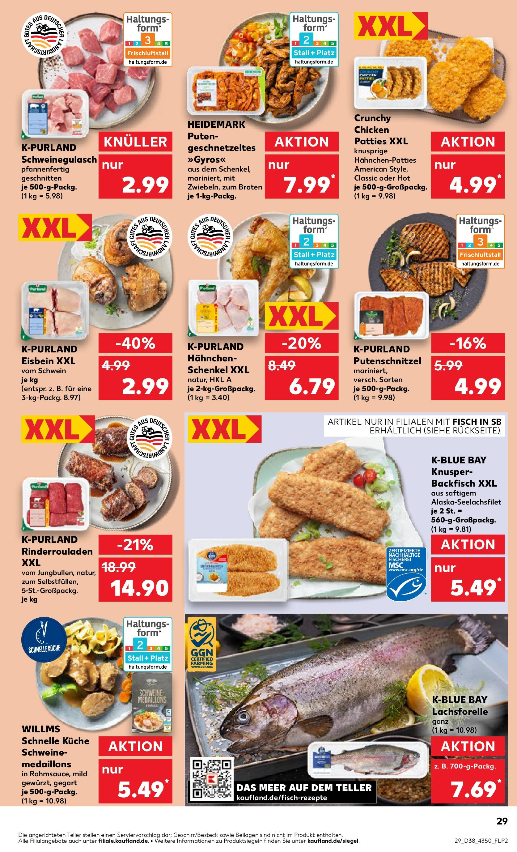 Prospekt Kaufland ab 21.09.2025 » Angebote Online zum Blättern | Seite: 29 | Produkte: Rinderrouladen, Schweinegulasch, Küche, Putenschnitzel
