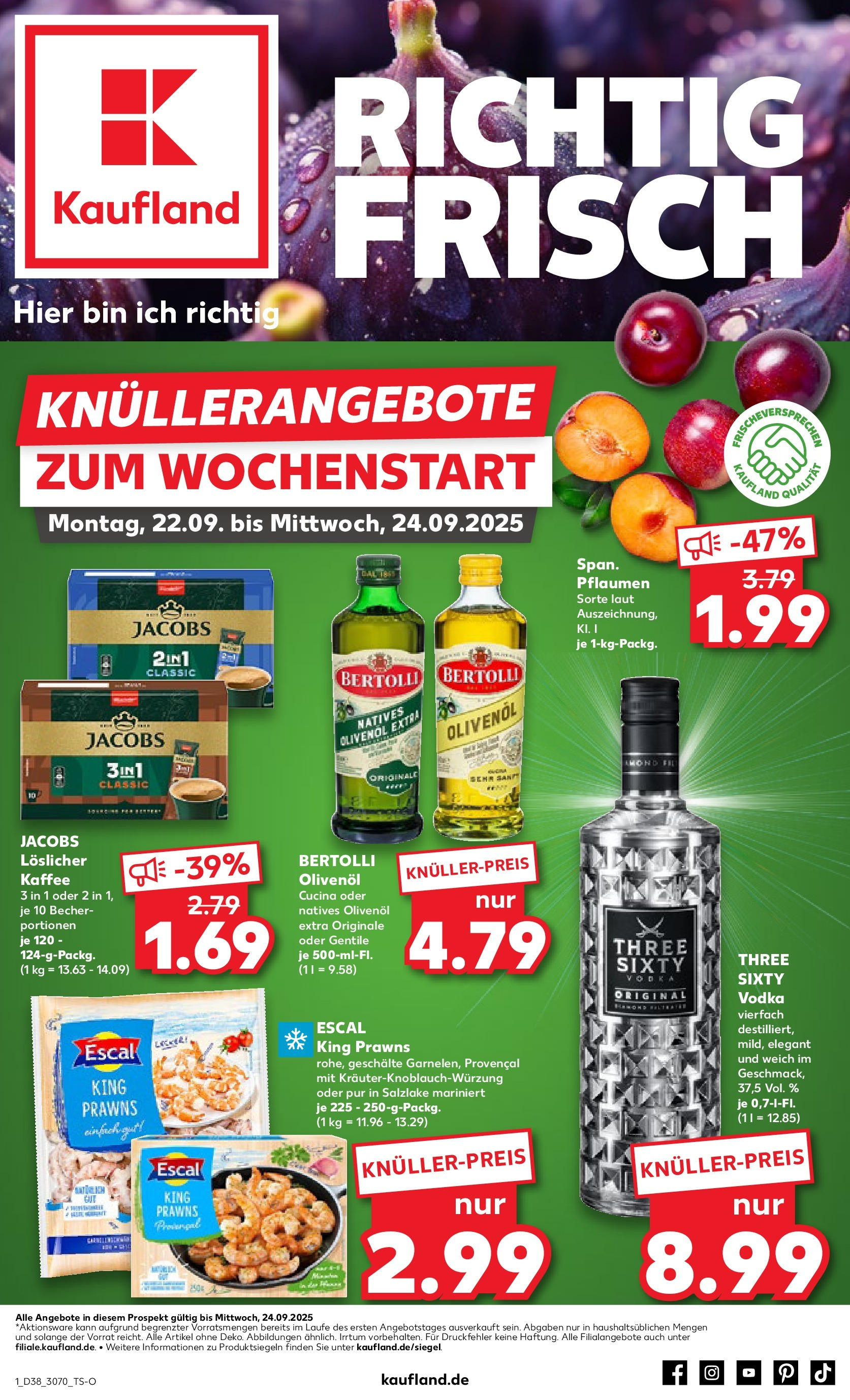 Prospekt Kaufland ab 21.09.2025 » Angebote Online zum Blättern | Seite: 1 | Produkte: Pflaumen, Olivenol, Bertolli olivenol, Vodka