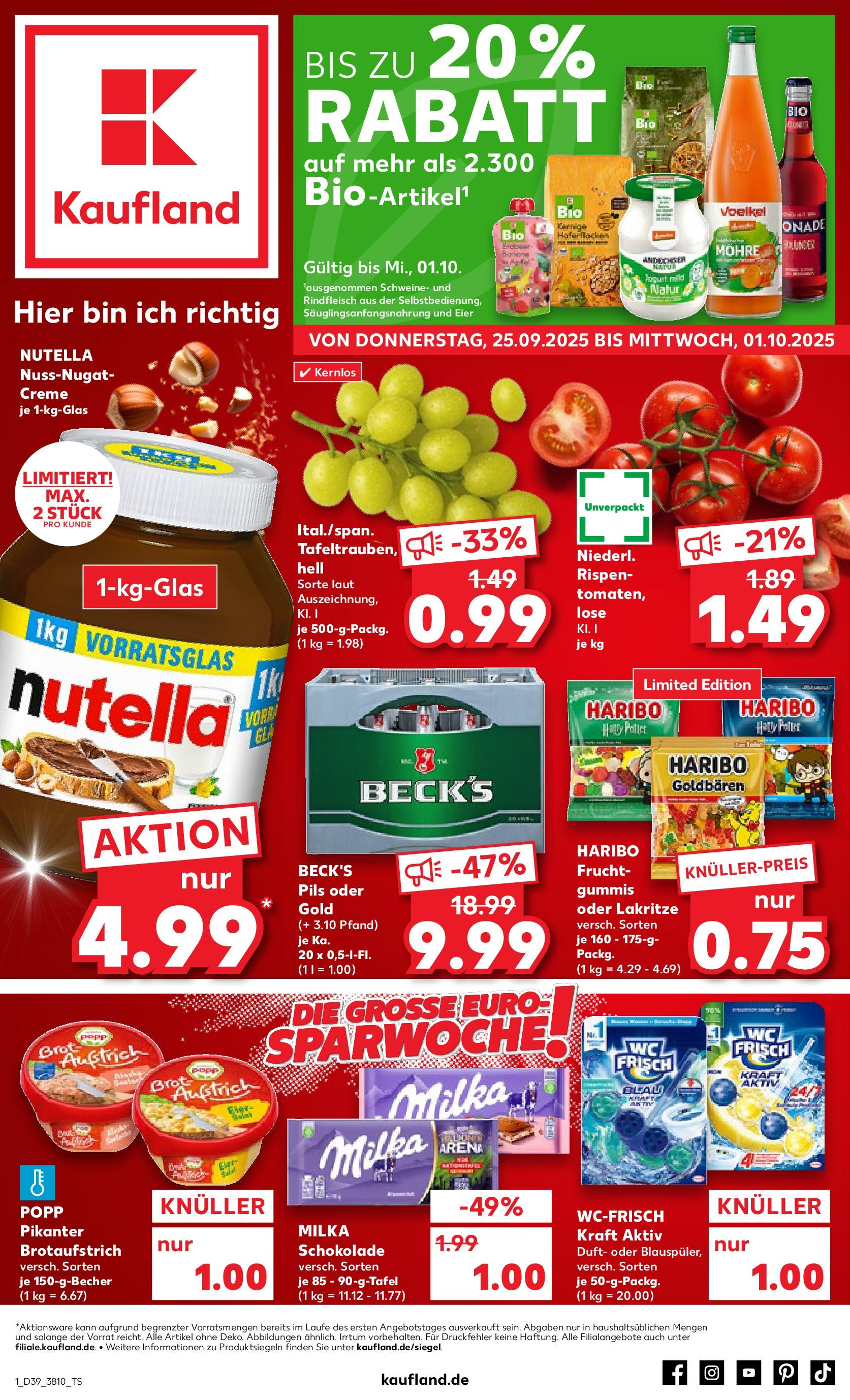 Prospekt Kaufland ab 24.09.2025 » Angebote Online zum Blättern | Seite: 1 | Produkte: Pils, Äpfel, Maske, Nutella