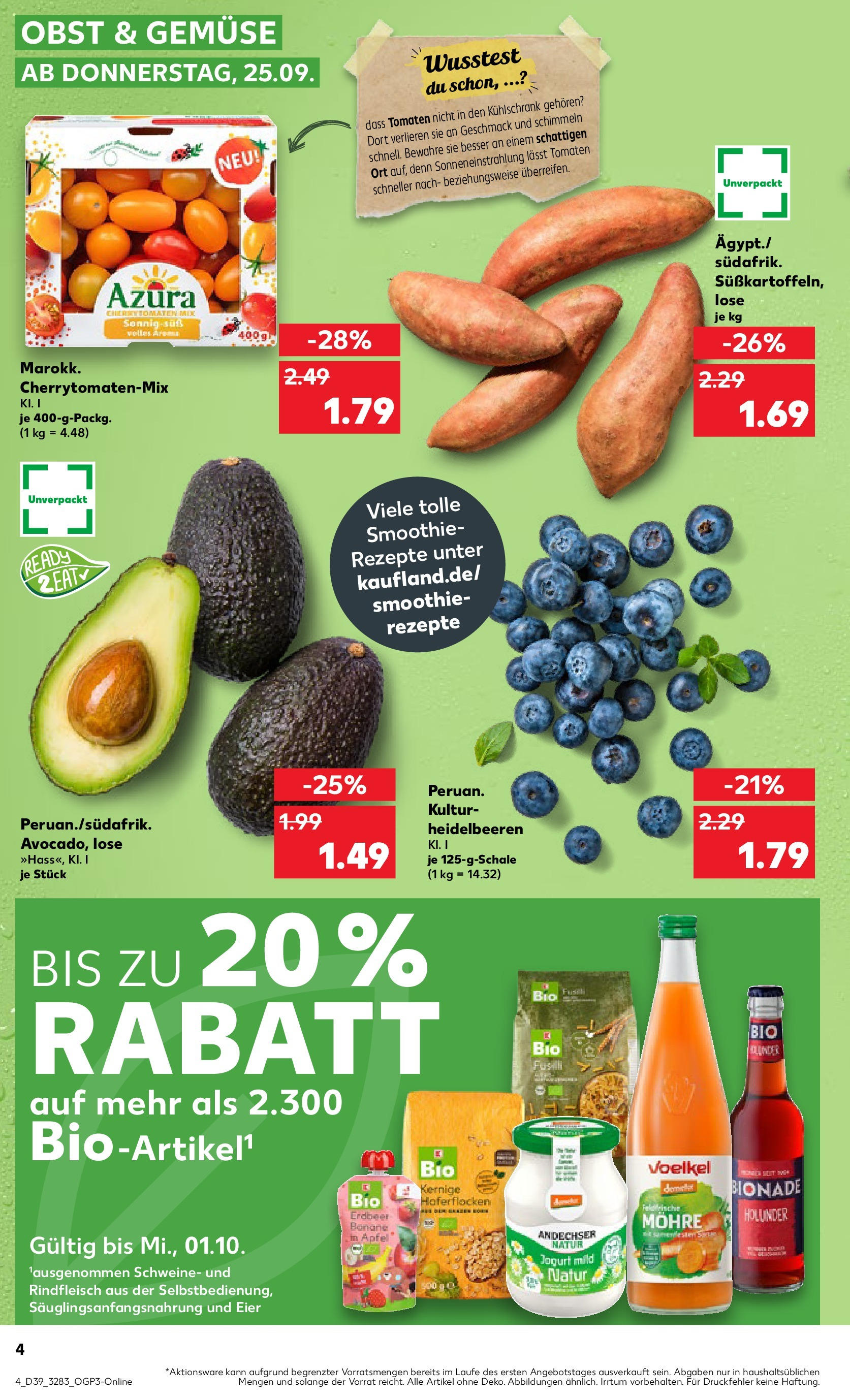 Prospekt Kaufland ab 24.09.2025 » Angebote Online zum Blättern | Seite: 4 | Produkte: Eier, Bionade, Heidelbeeren, Obst