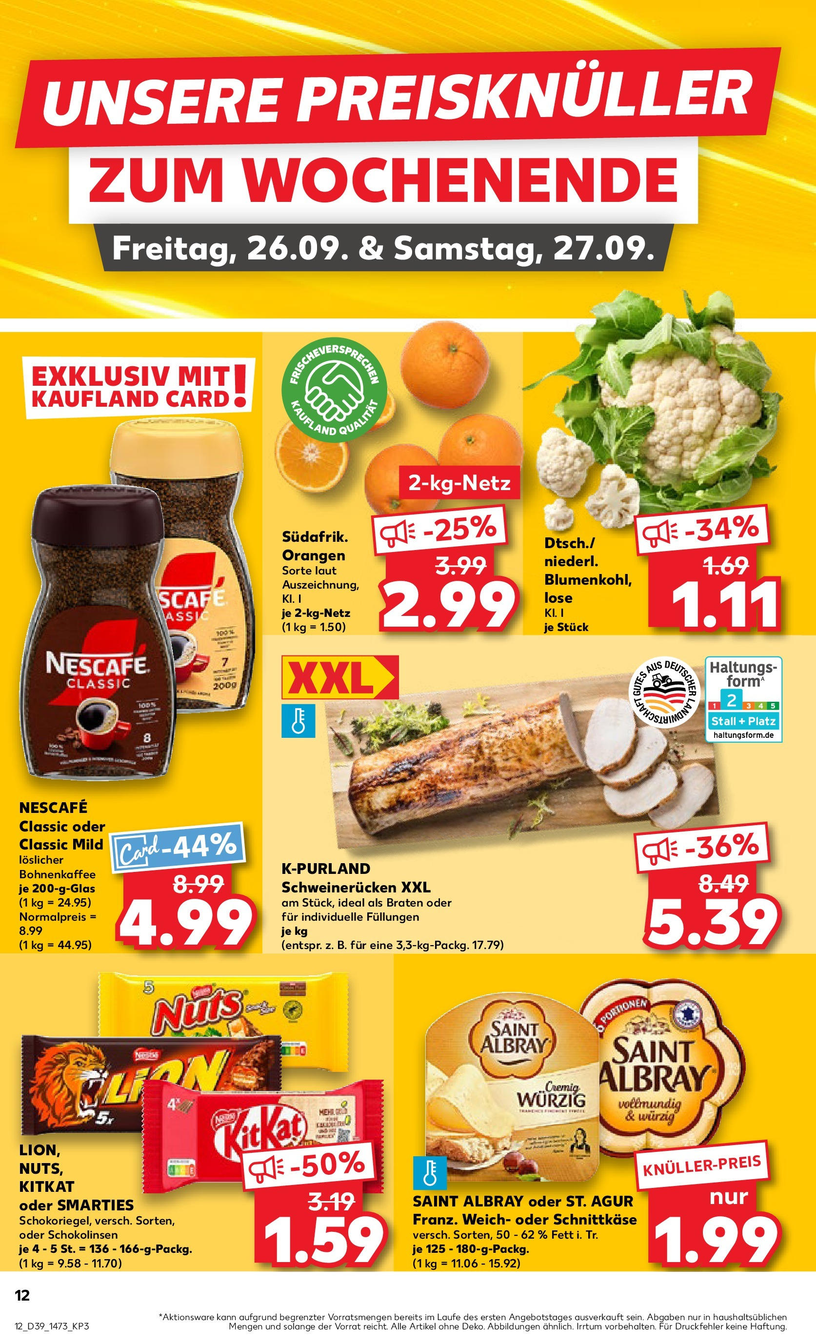 Prospekt Kaufland ab 25.09.2025 » Angebote Online zum Blättern | Seite: 12 | Produkte: Nescafe, Smarties, Nescafe classic, Schweinerucken