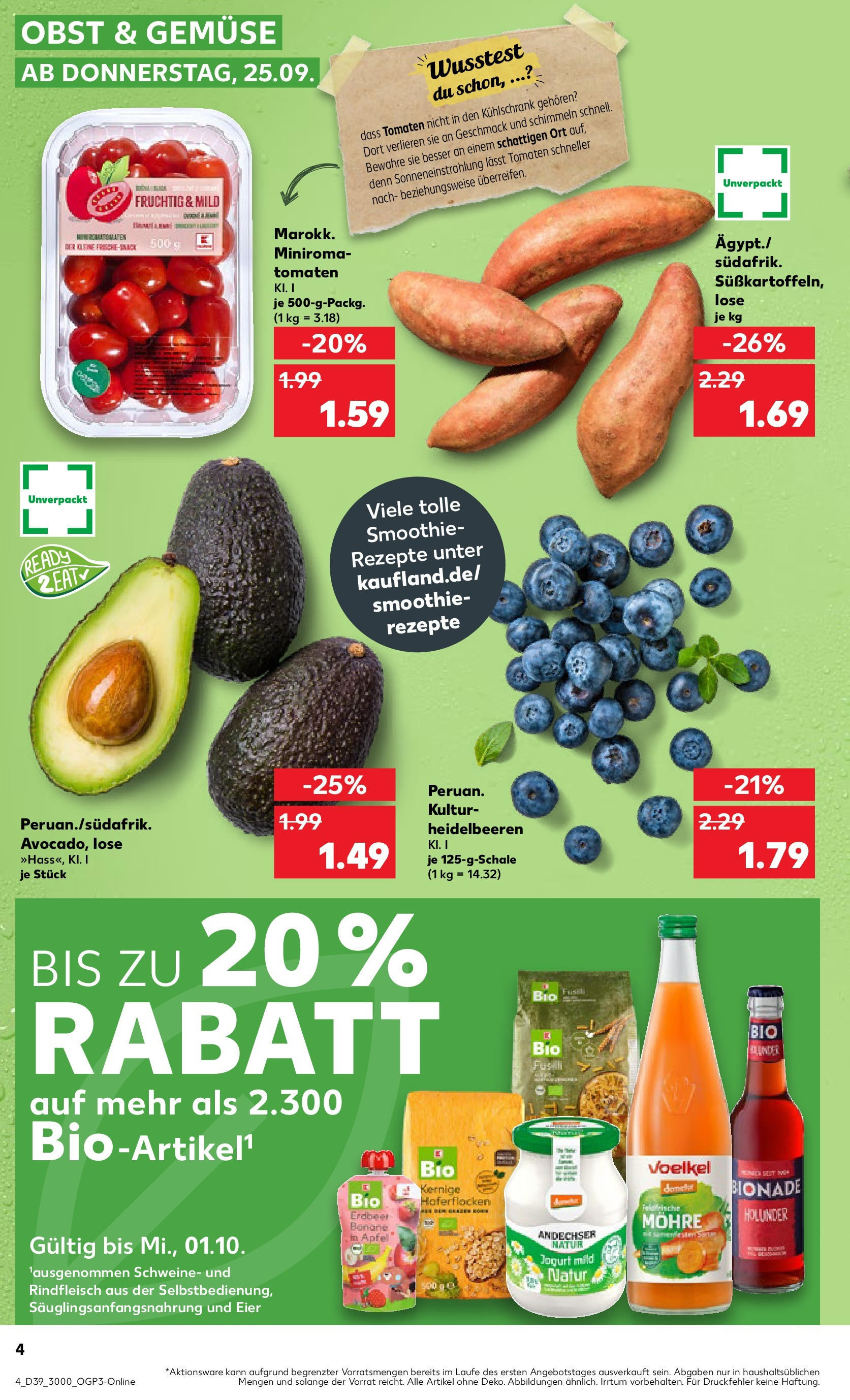 Prospekt Kaufland ab 24.09.2025 » Angebote Online zum Blättern | Seite: 4 | Produkte: Äpfel, Bionade, Avocado, Gemüse