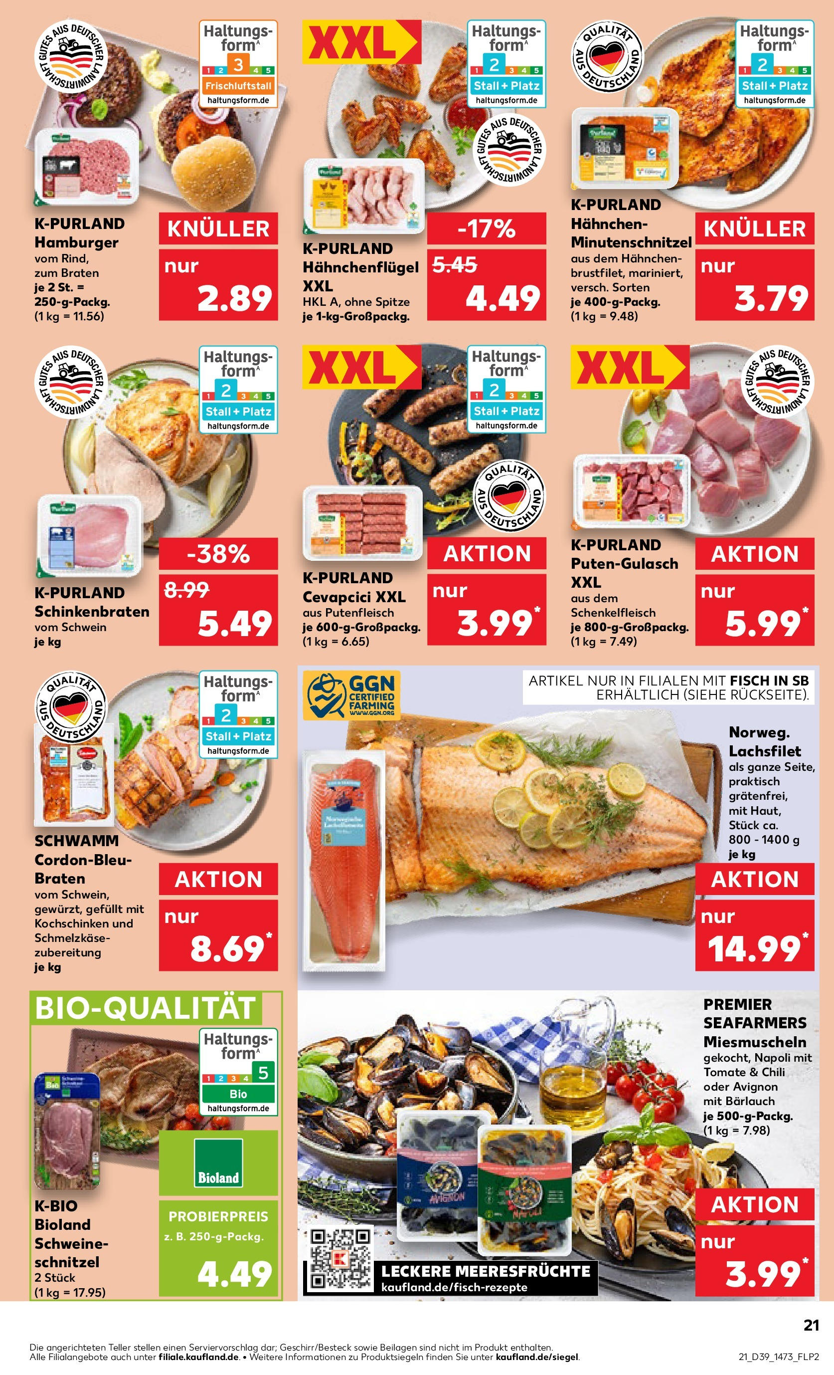 Prospekt Kaufland ab 25.09.2025 » Angebote Online zum Blättern | Seite: 21 | Produkte: Hahnchen, Fisch, Chili, Steak