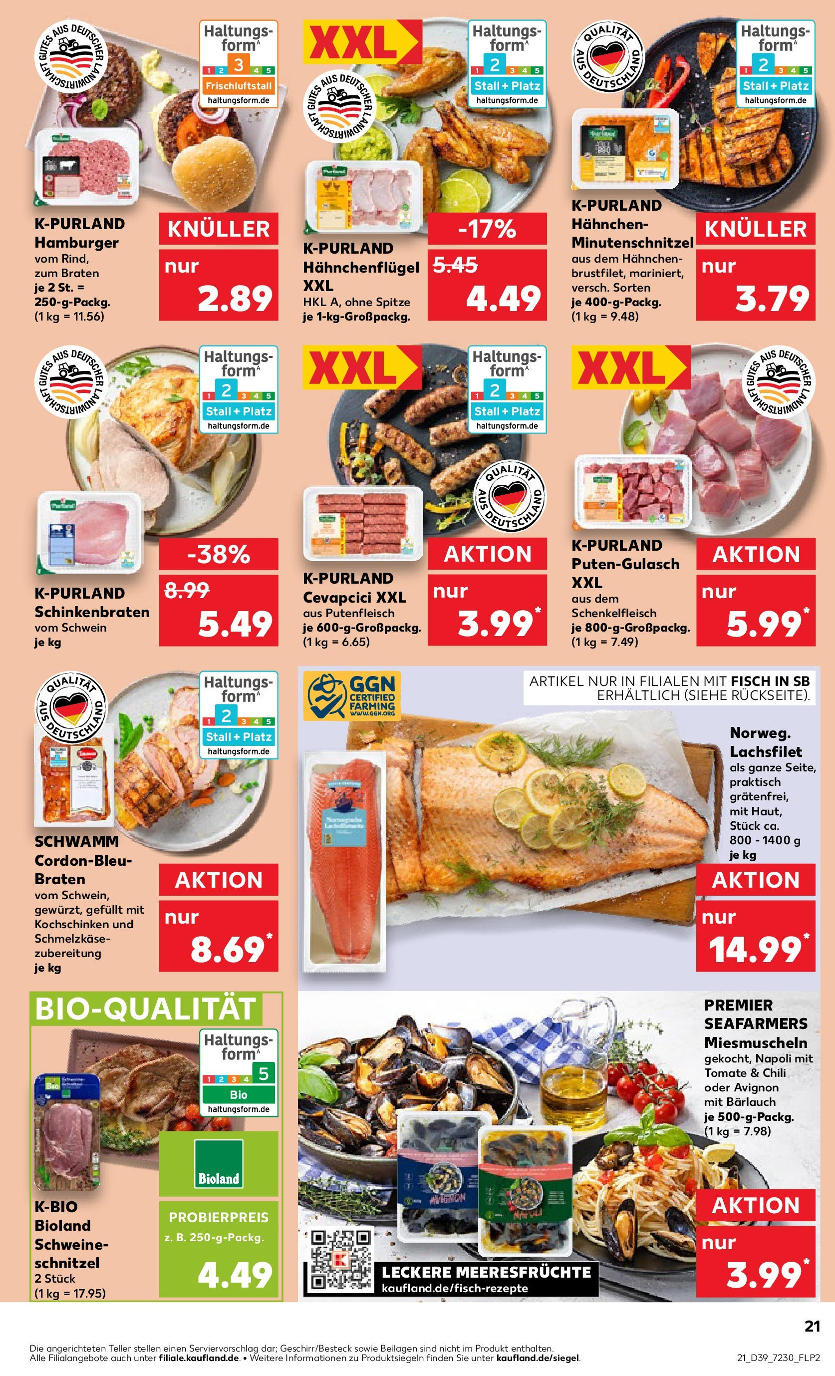 Prospekt Kaufland ab 24.09.2025 » Angebote Online zum Blättern | Seite: 21 | Produkte: Hahnchen, Cevapcici, Schnitzel, Fisch