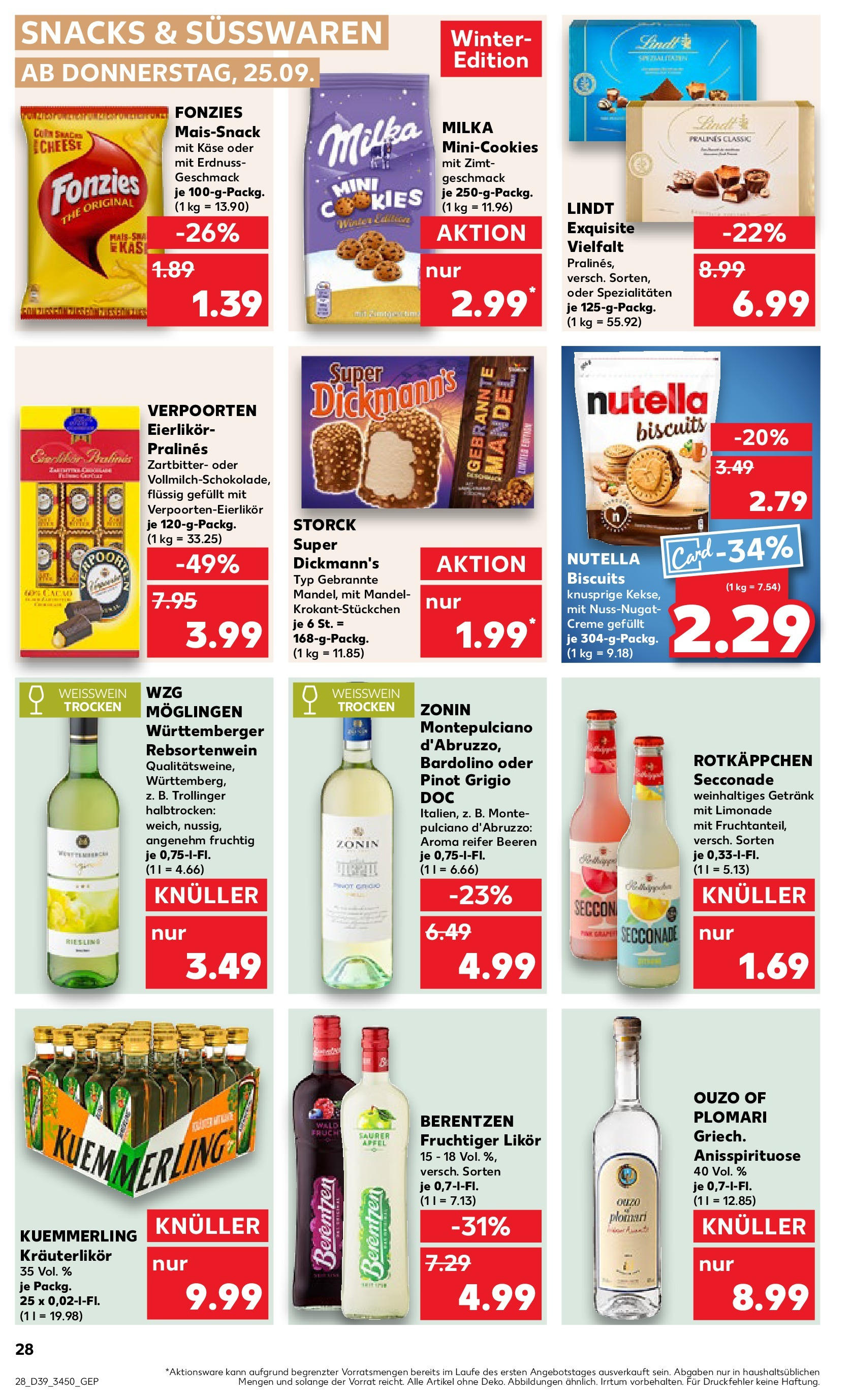 Prospekt Kaufland ab 25.09.2025 » Angebote Online zum Blättern | Seite: 28 | Produkte: Ouzo, Weißwein, Milka, Nutella