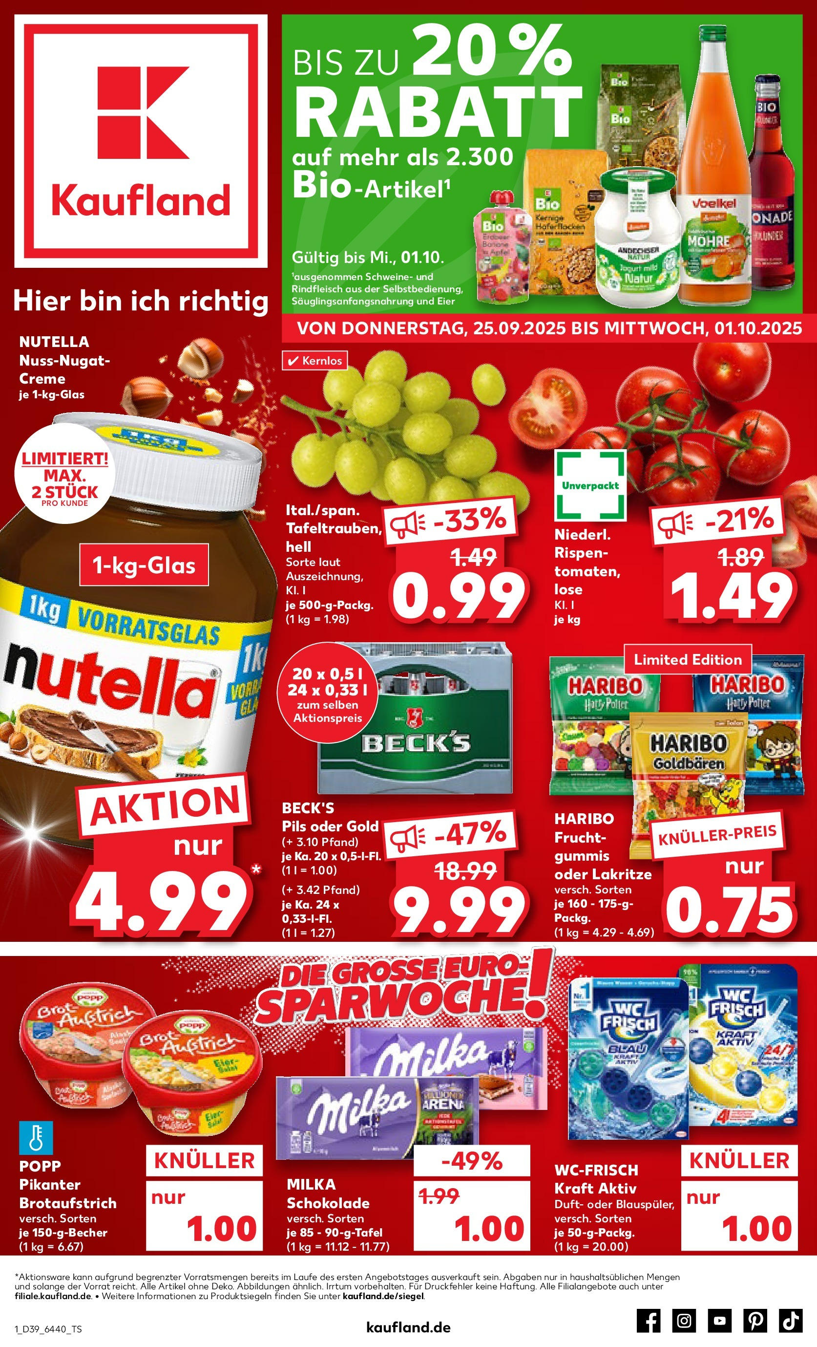 Prospekt Kaufland ab 24.09.2025 » Angebote Online zum Blättern | Seite: 1 | Produkte: Eier, Duft, Milka, Nutella