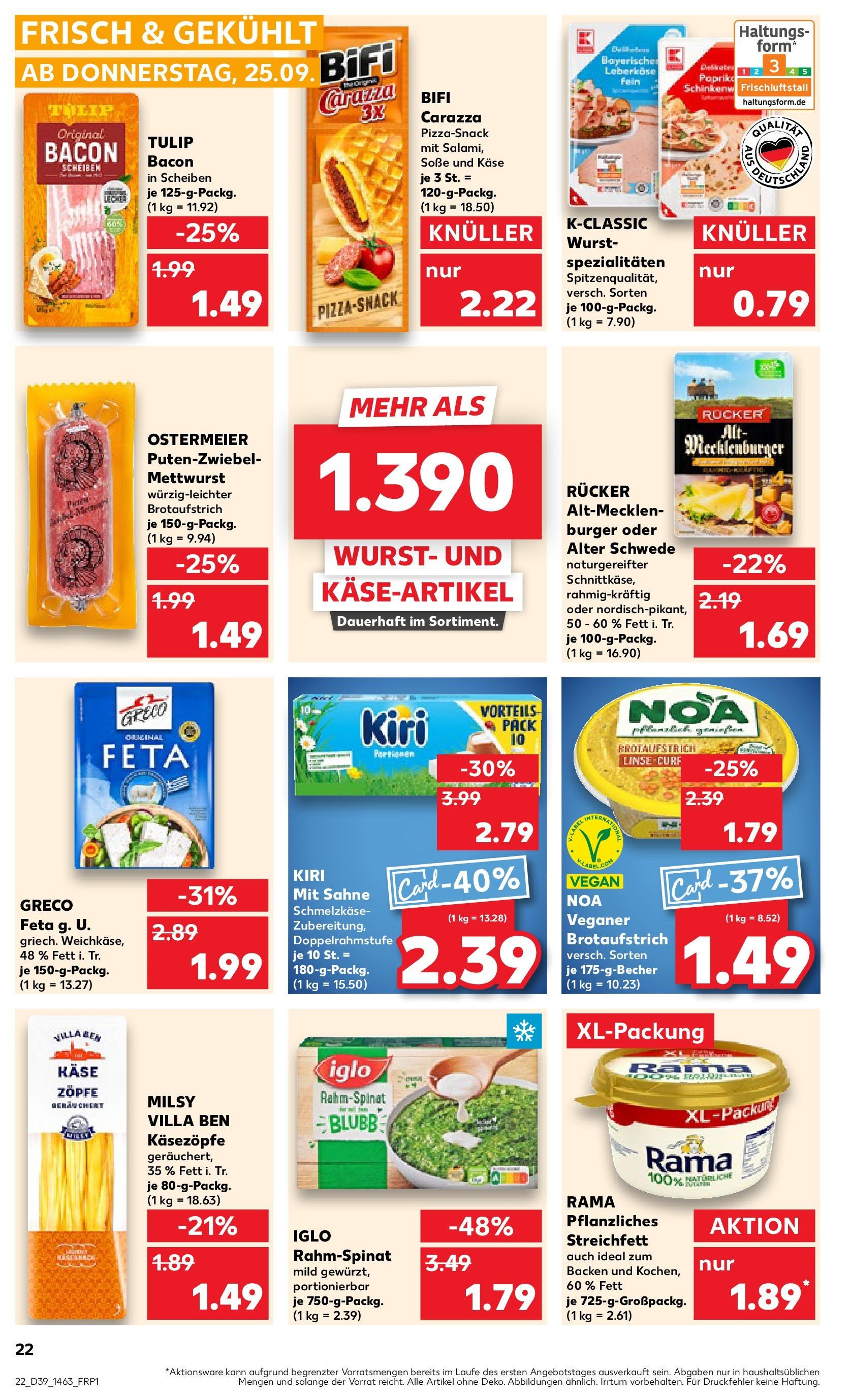 Prospekt Kaufland ab 24.09.2025 » Angebote Online zum Blättern | Seite: 22 | Produkte: Feta, Bifi, Soße, Leberkase