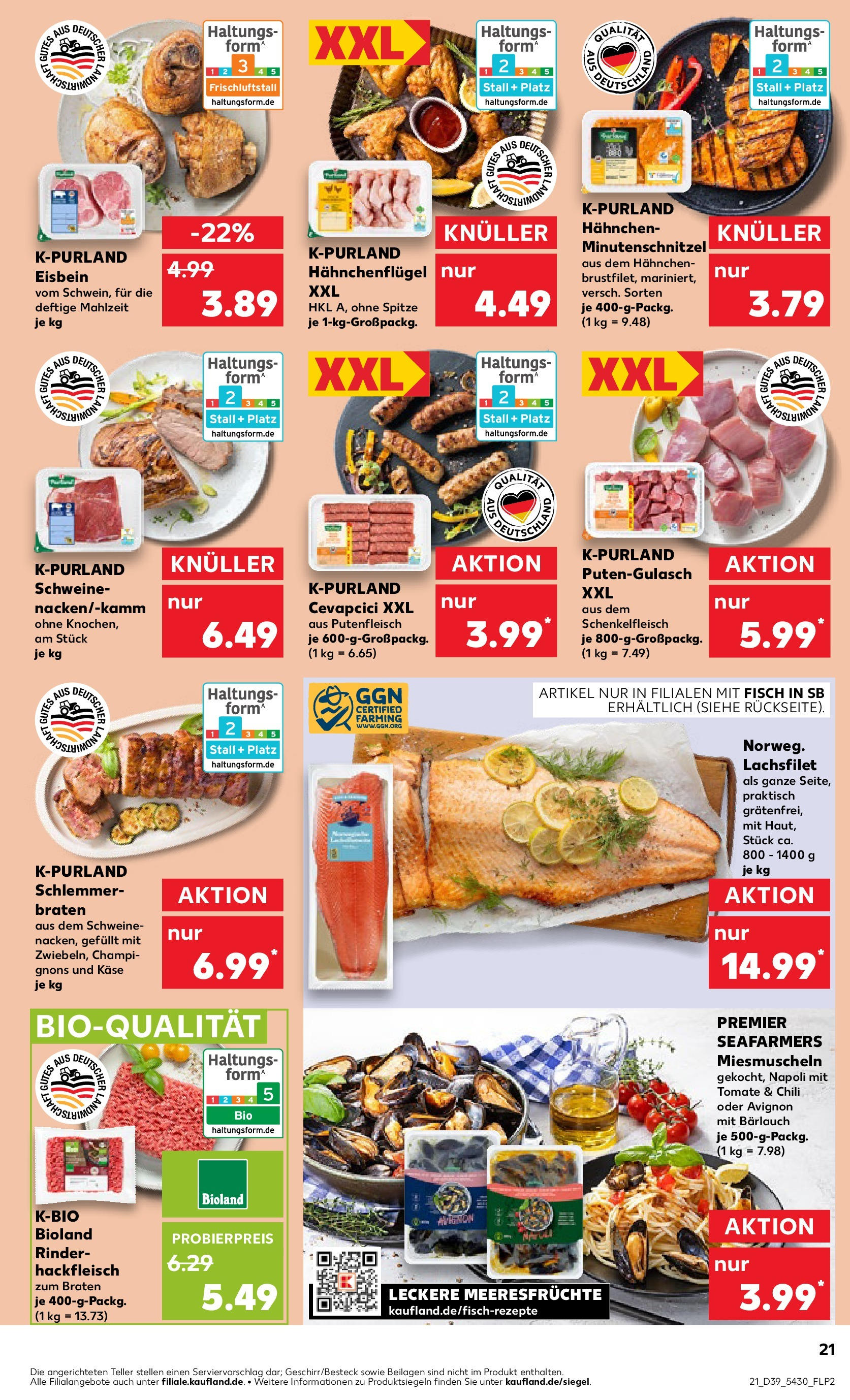 Prospekt Kaufland ab 24.09.2025 » Angebote Online zum Blättern | Seite: 21 | Produkte: Käse, Fisch, Champignons, Hackfleisch