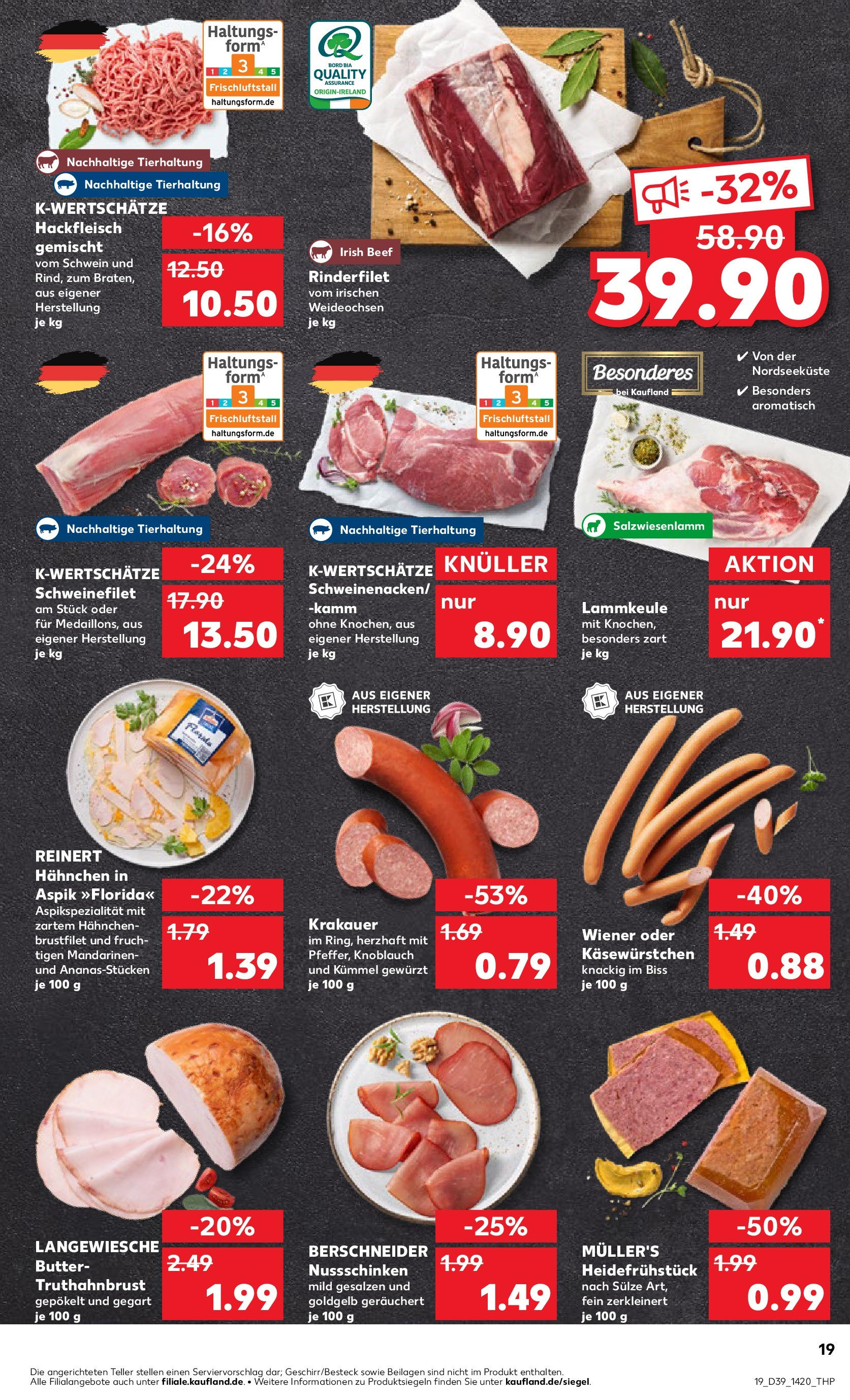 Prospekt Kaufland ab 24.09.2025 » Angebote Online zum Blättern | Seite: 19 | Produkte: Lammkeule, Rinderfilet, Mandarinen, Knoblauch