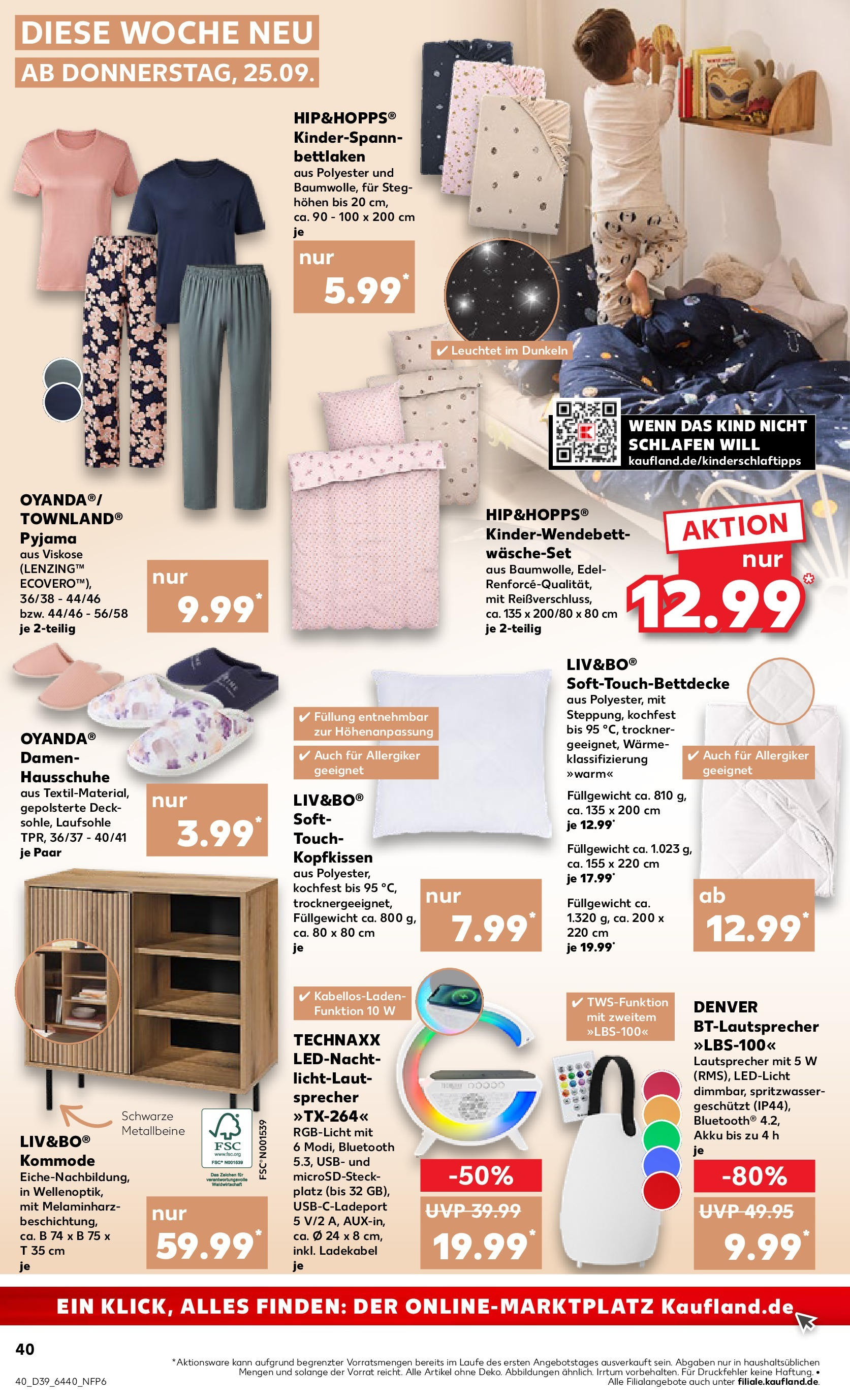 Prospekt Kaufland ab 24.09.2025 » Angebote Online zum Blättern | Seite: 40 | Produkte: USB, Kopfkissen, Pyjama, Hausschuhe