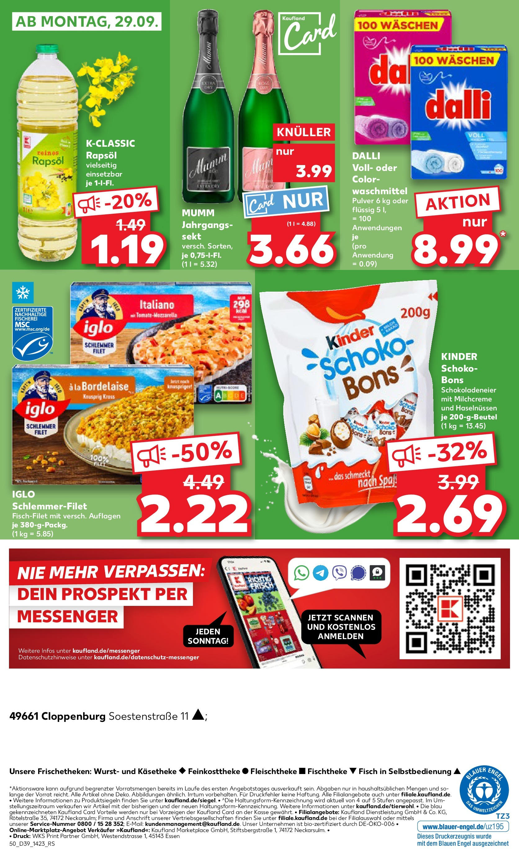 Prospekt Kaufland ab 24.09.2025 » Angebote Online zum Blättern | Seite: 50 | Produkte: Rapsöl, Iglo, Waschmittel, Wurst