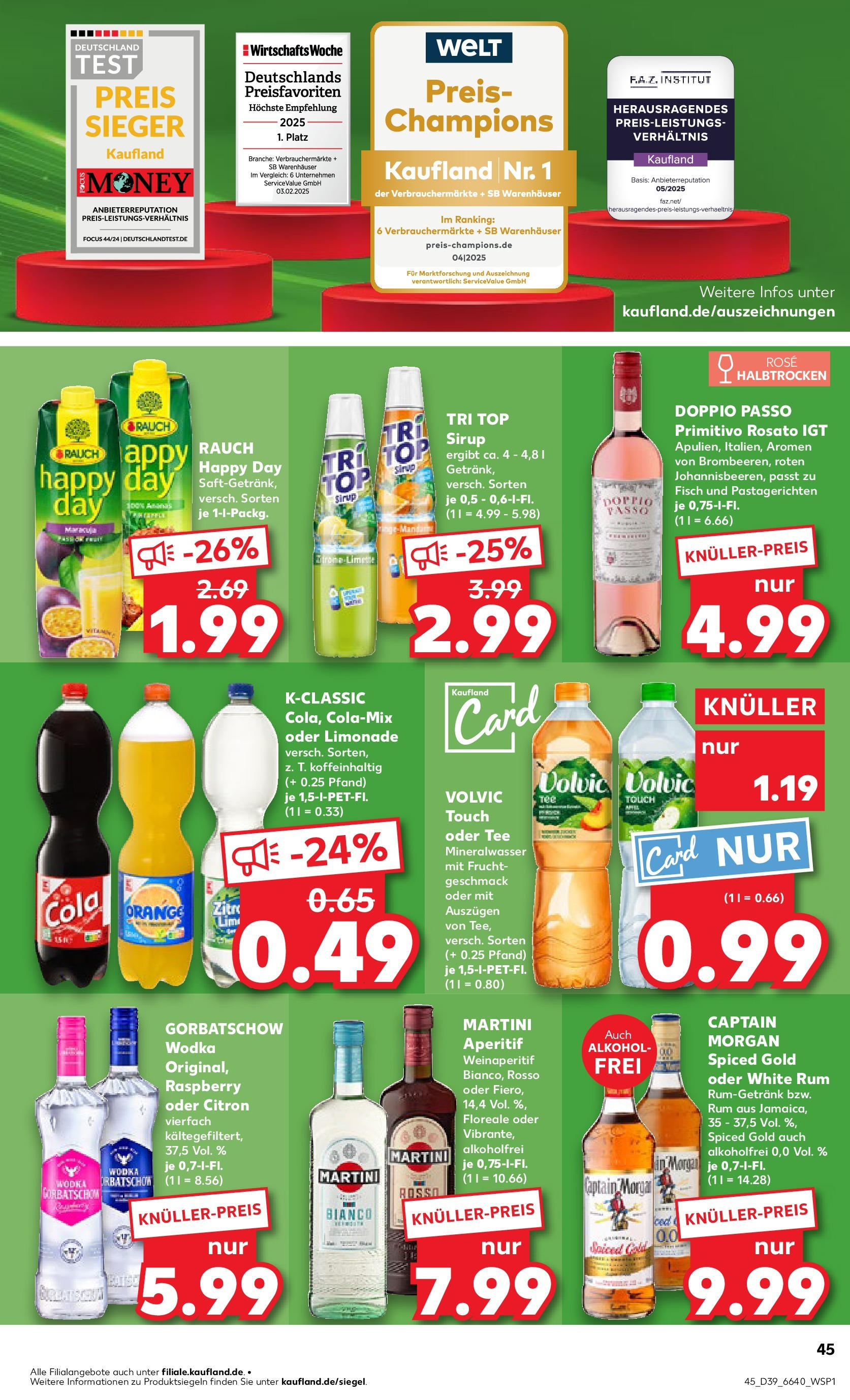 Prospekt Kaufland ab 24.09.2025 » Angebote Online zum Blättern | Seite: 45 | Produkte: Doppio passo primitivo, Volvic touch, Sirup, Tee