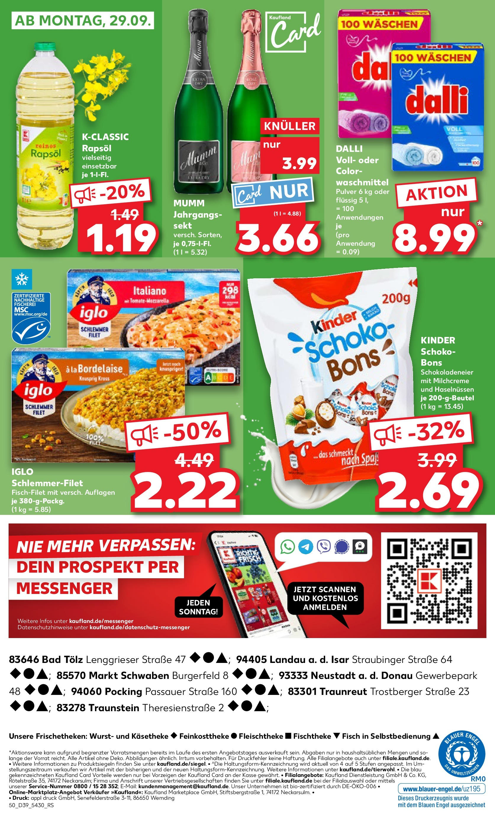 Prospekt Kaufland ab 24.09.2025 » Angebote Online zum Blättern | Seite: 50 | Produkte: Sekt, Iglo, Bad, Wurst