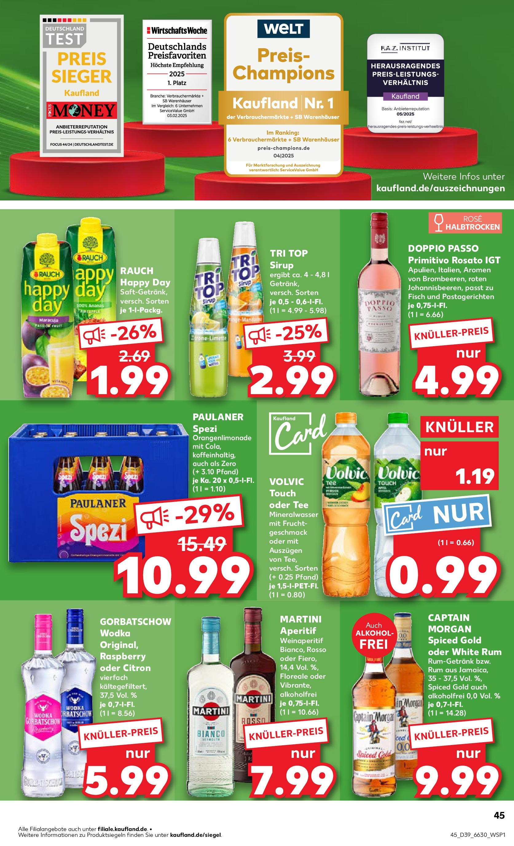 Prospekt Kaufland ab 24.09.2025 » Angebote Online zum Blättern | Seite: 45 | Produkte: Volvic touch, Mineralwasser, Doppio Passo, Vodka