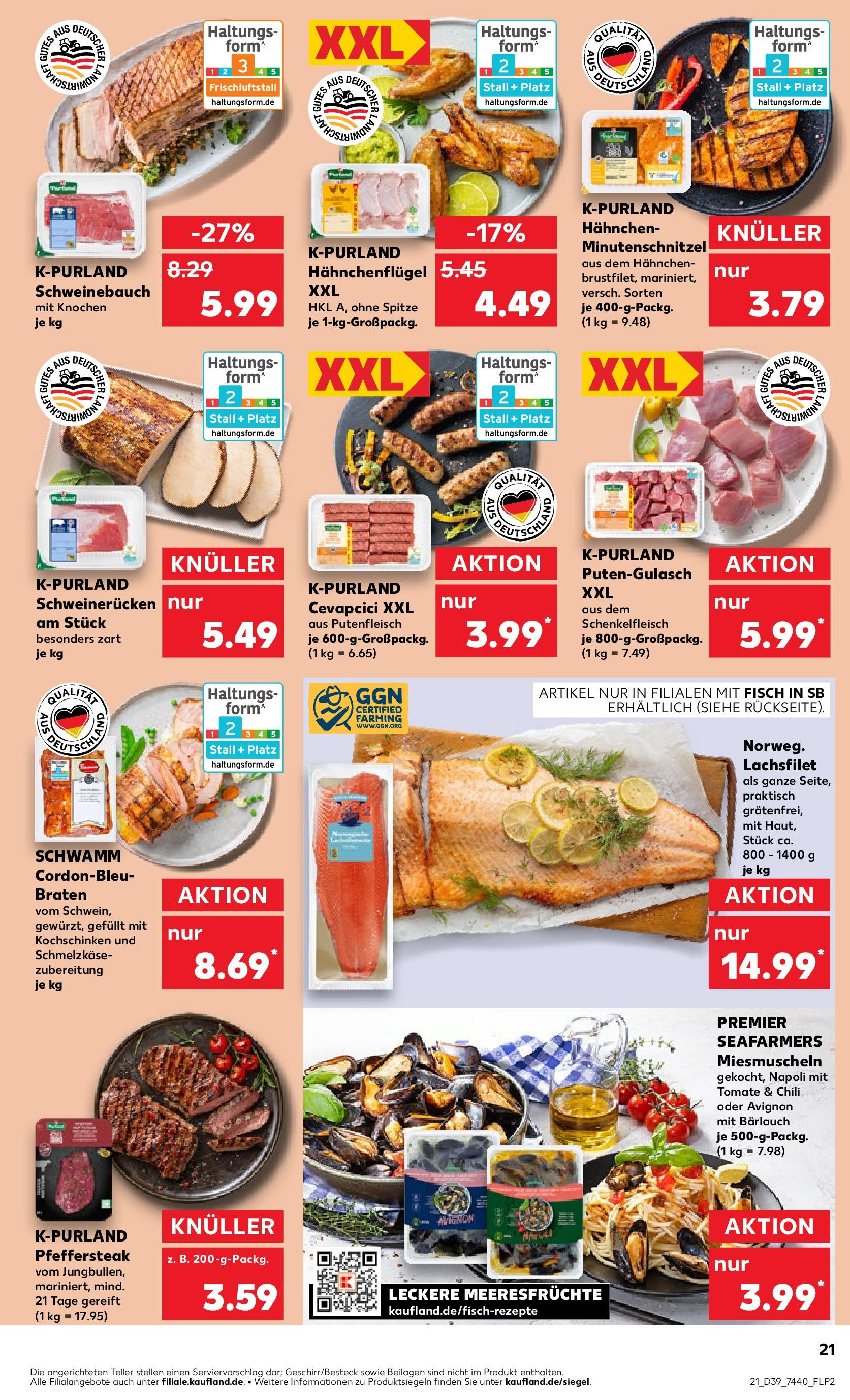 Prospekt Kaufland ab 24.09.2025 » Angebote Online zum Blättern | Seite: 21 | Produkte: Hahnchen, Schweinebauch, Chili, Steak