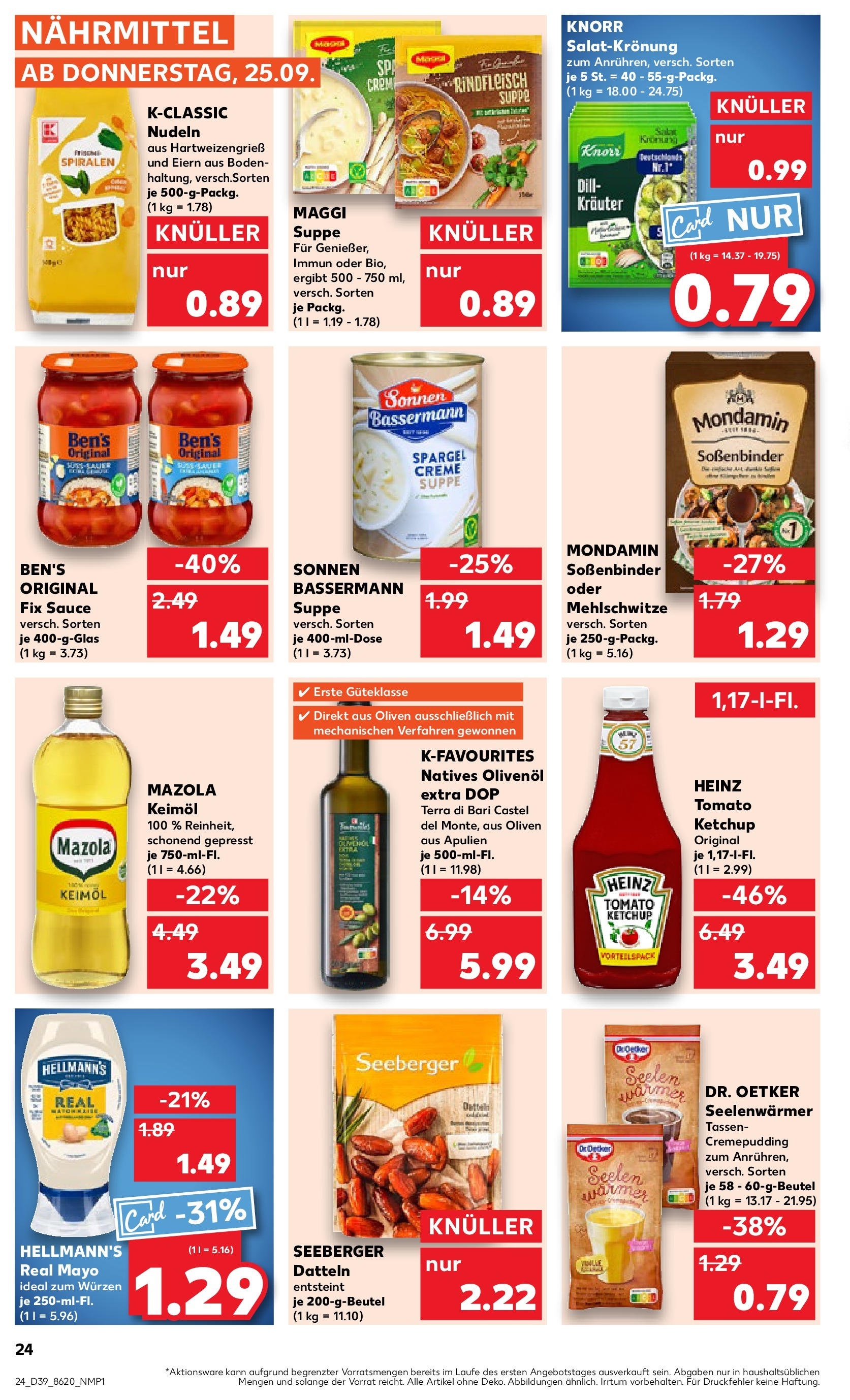 Prospekt Kaufland ab 24.09.2025 » Angebote Online zum Blättern | Seite: 24 | Produkte: Olivenol, Pudding, Pasta, Rindfleisch