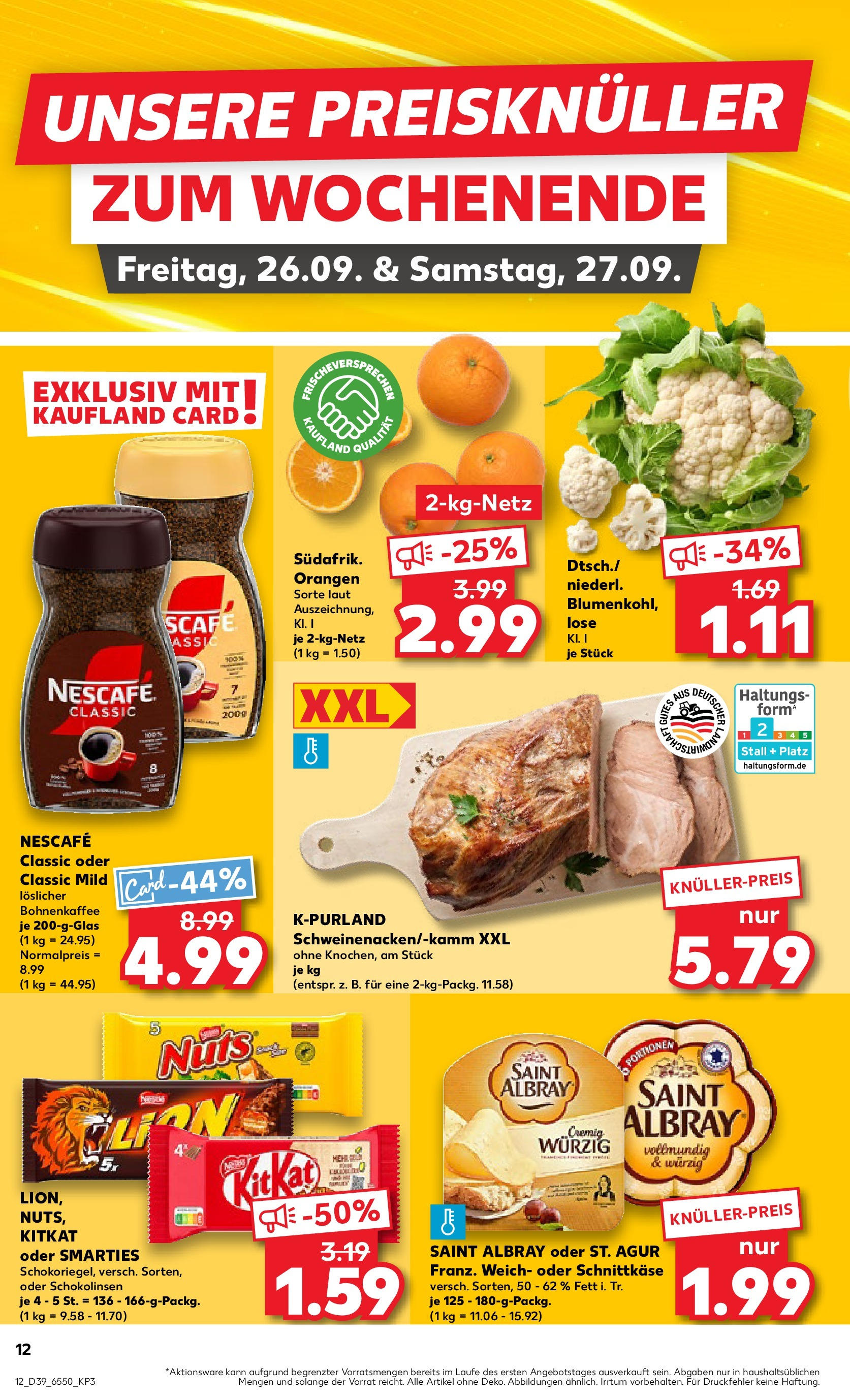 Prospekt Kaufland ab 25.09.2025 » Angebote Online zum Blättern | Seite: 12 | Produkte: Nescafe, Smarties, Orangen, Blumenkohl
