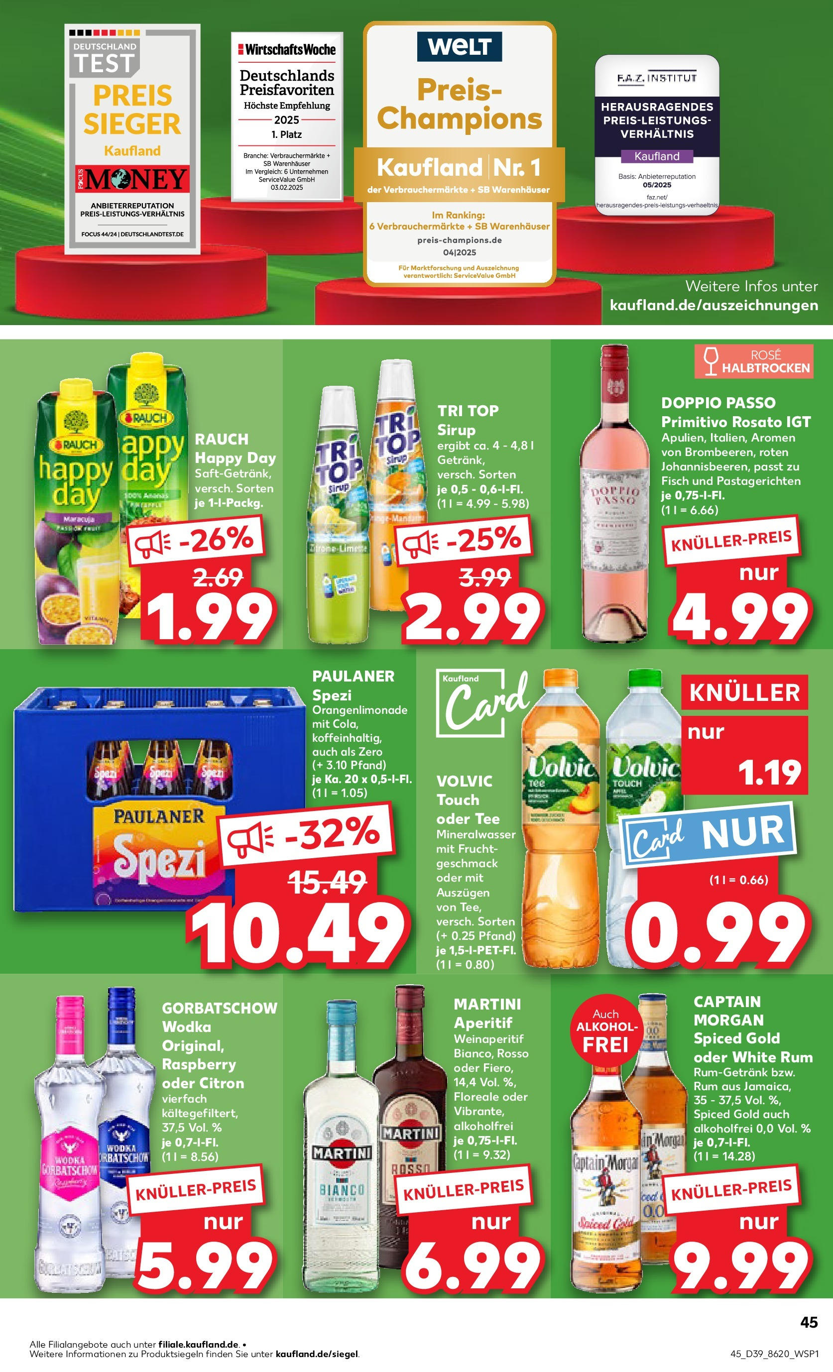 Prospekt Kaufland ab 24.09.2025 » Angebote Online zum Blättern | Seite: 45 | Produkte: Martini, Doppio passo primitivo, Vodka, Volvic
