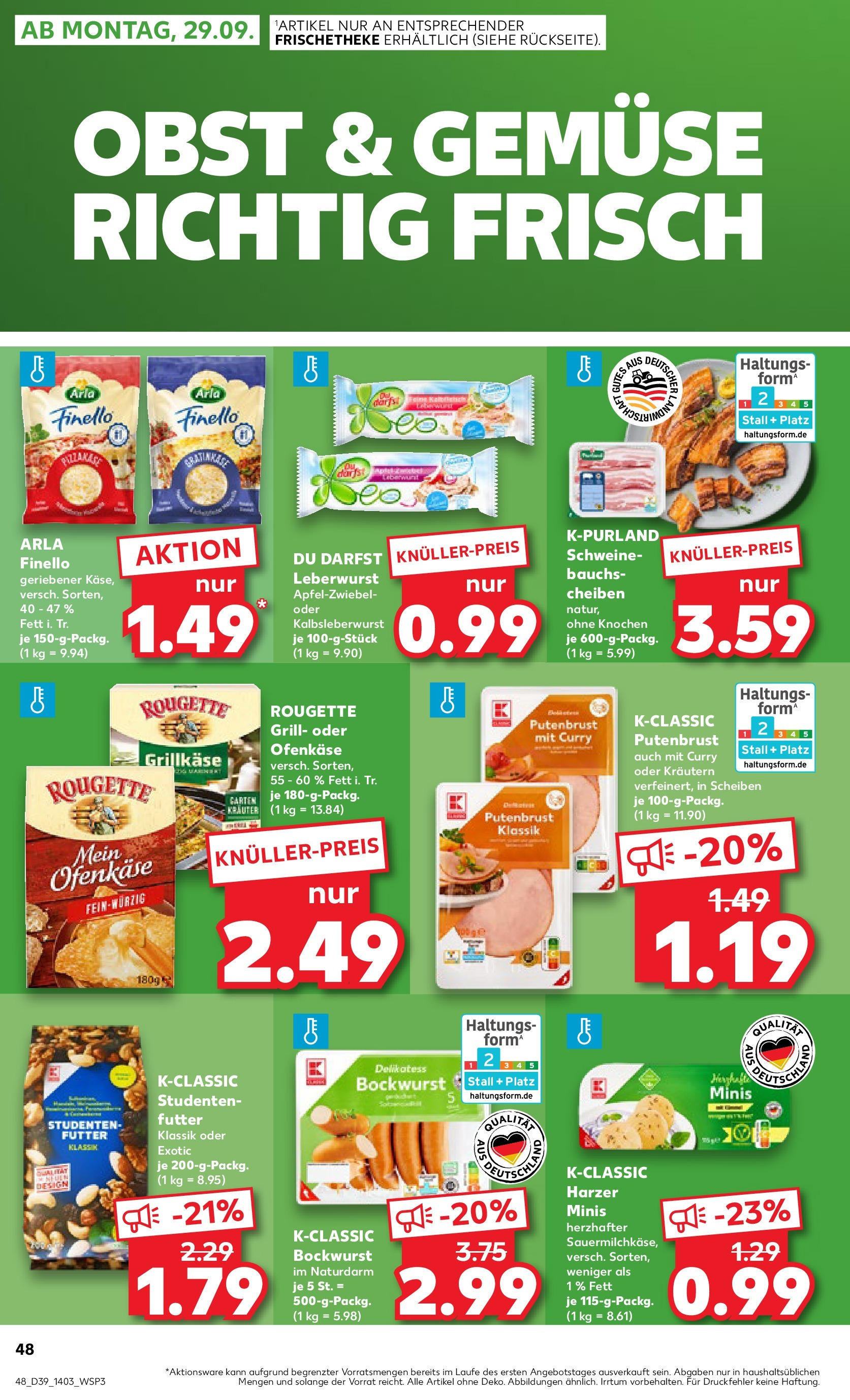 Prospekt Kaufland ab 24.09.2025 » Angebote Online zum Blättern | Seite: 48 | Produkte: Bockwurst, Grill, Gemüse, Obst