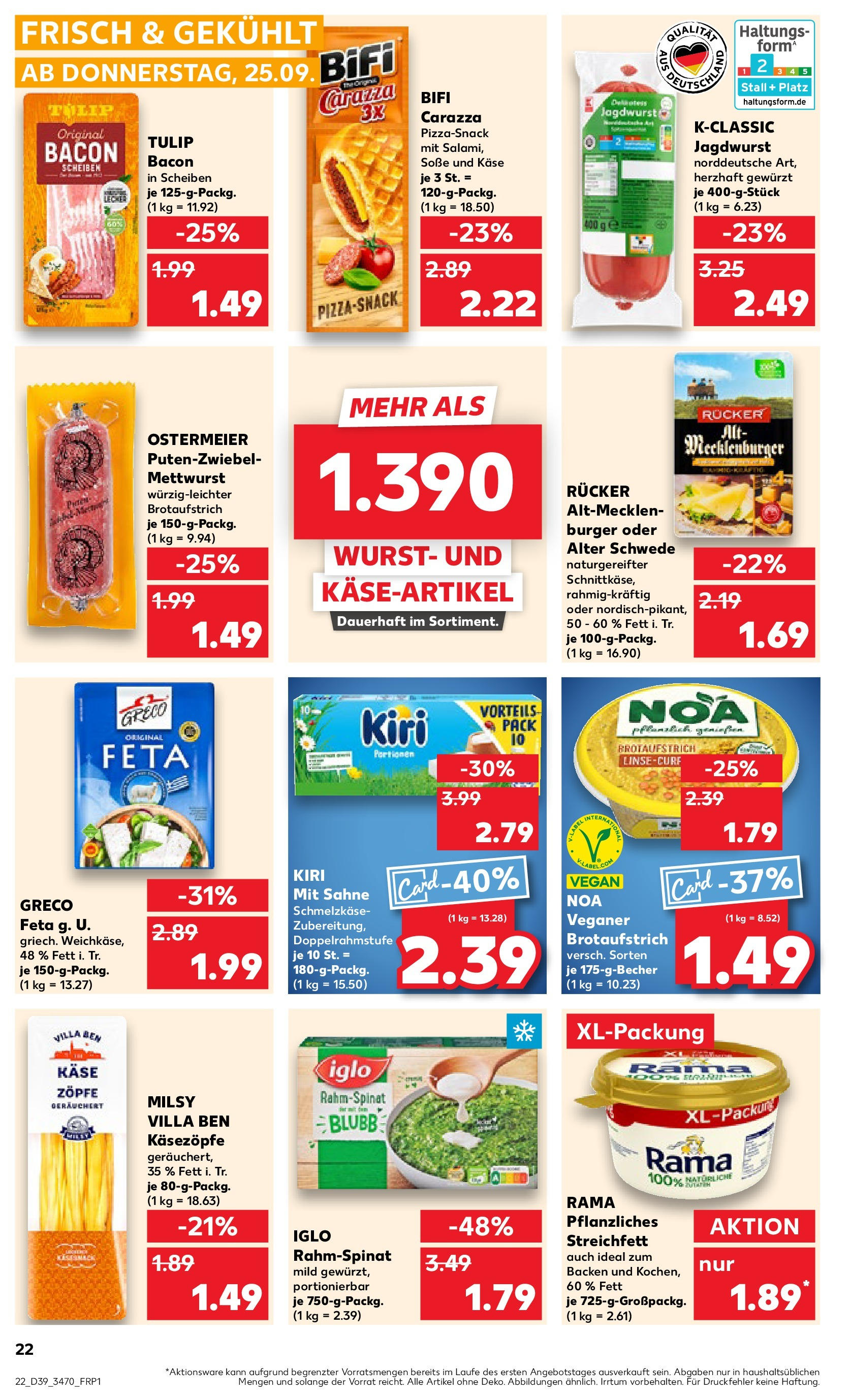 Prospekt Kaufland ab 24.09.2025 » Angebote Online zum Blättern | Seite: 22 | Produkte: Rama, Käse, Bifi, Wurst