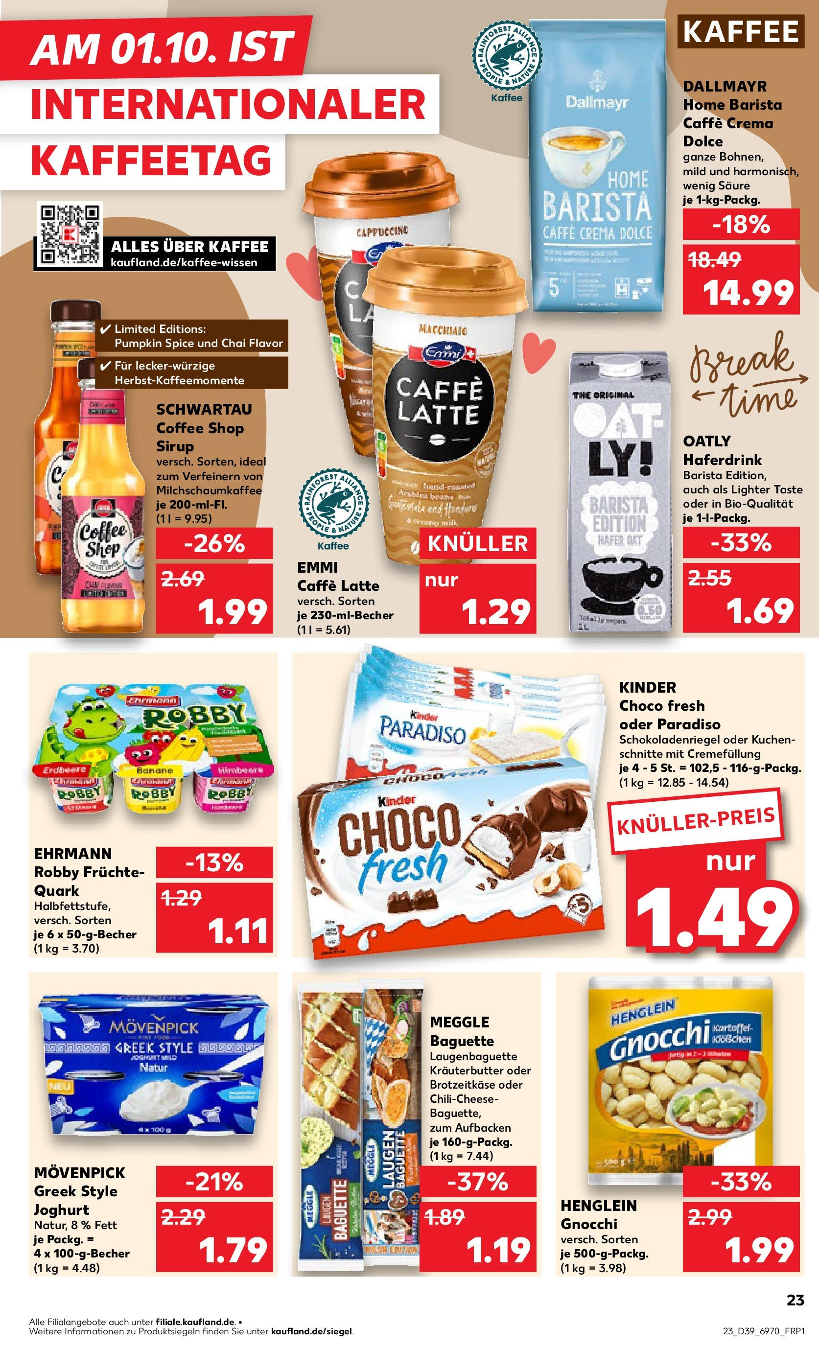 Prospekt Kaufland ab 24.09.2025 » Angebote Online zum Blättern | Seite: 23 | Produkte: Kaffee, Oatly, Himbeere, Kuchen